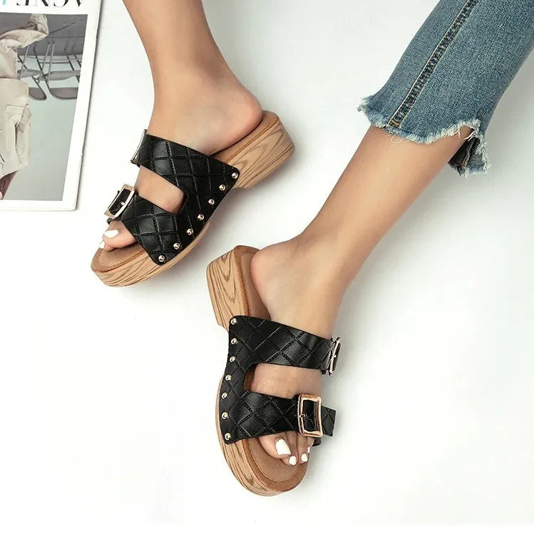 GRV Sandals For Women Buckle Strap Comfy Anti-slip Casual Slippers