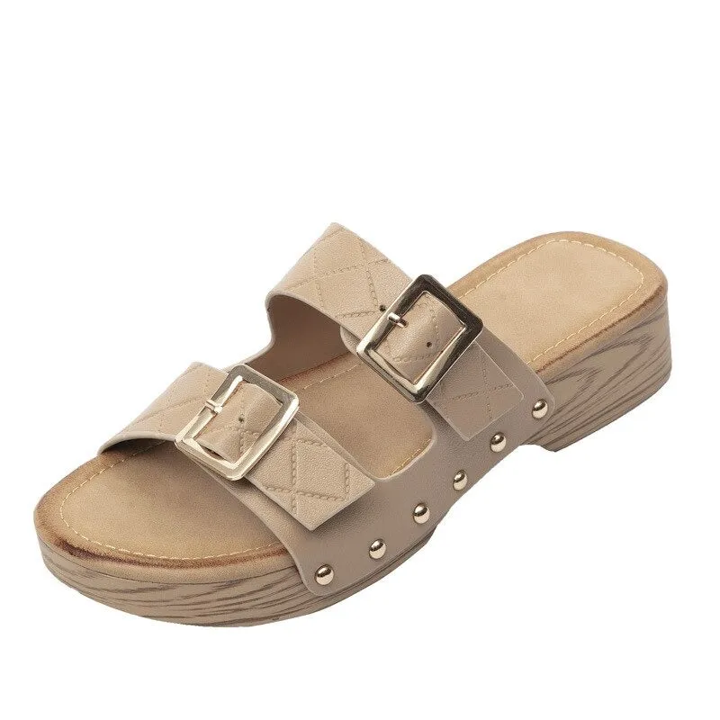 GRV Sandals For Women Buckle Strap Comfy Anti-slip Casual Slippers