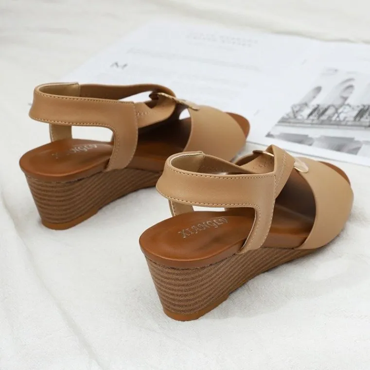 GRW Casual Walking Sandals Women Back Strap Comfy Toe Wedge Sandals Trendy Beach Fashion