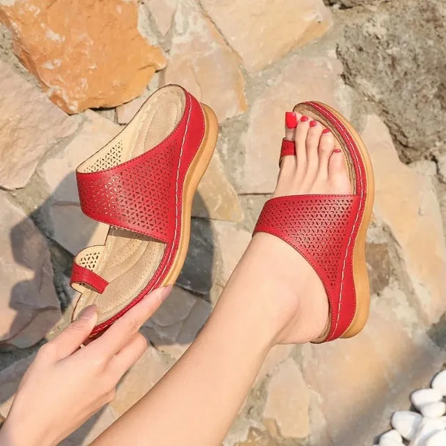 GRW Orthopedic Sandals For Women Breathable Hollow Elastic Trendy Flat Sandals