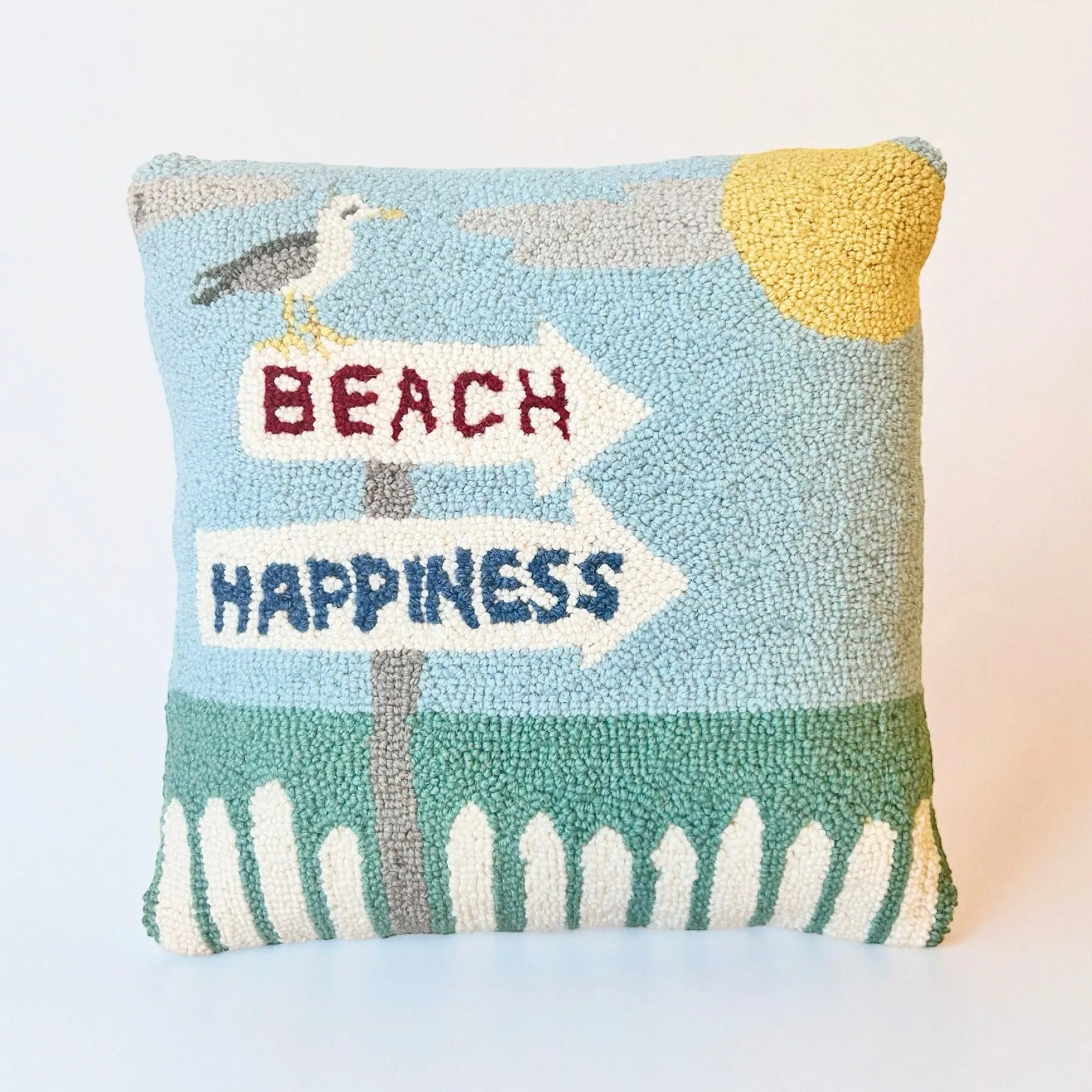 Happiness at the Beach Hooked Pillow