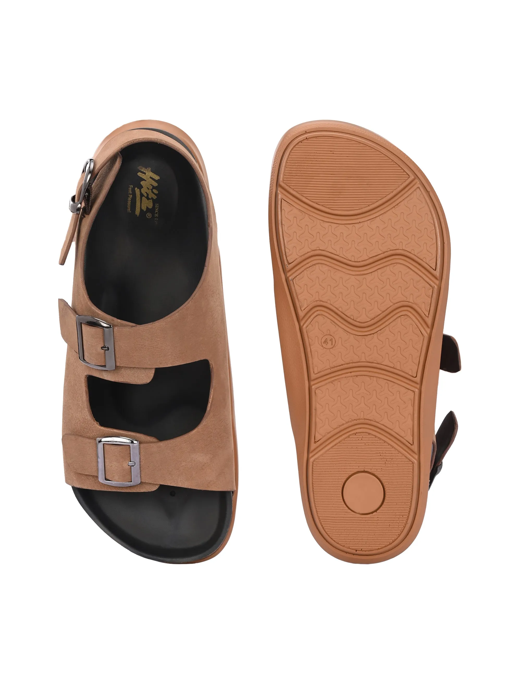 Hitz Men's Tan Leather Daily Wear Sandals