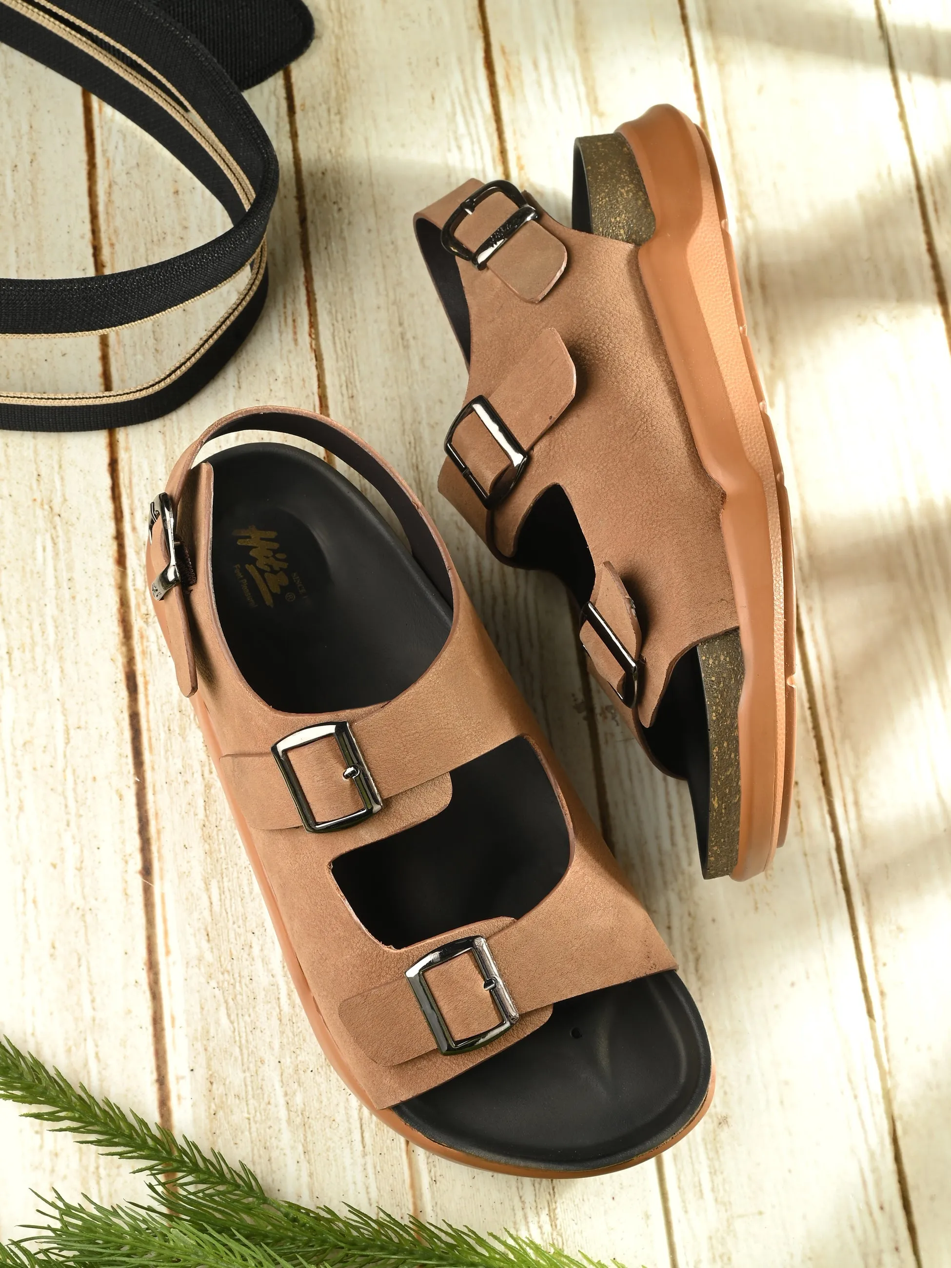 Hitz Men's Tan Leather Daily Wear Sandals