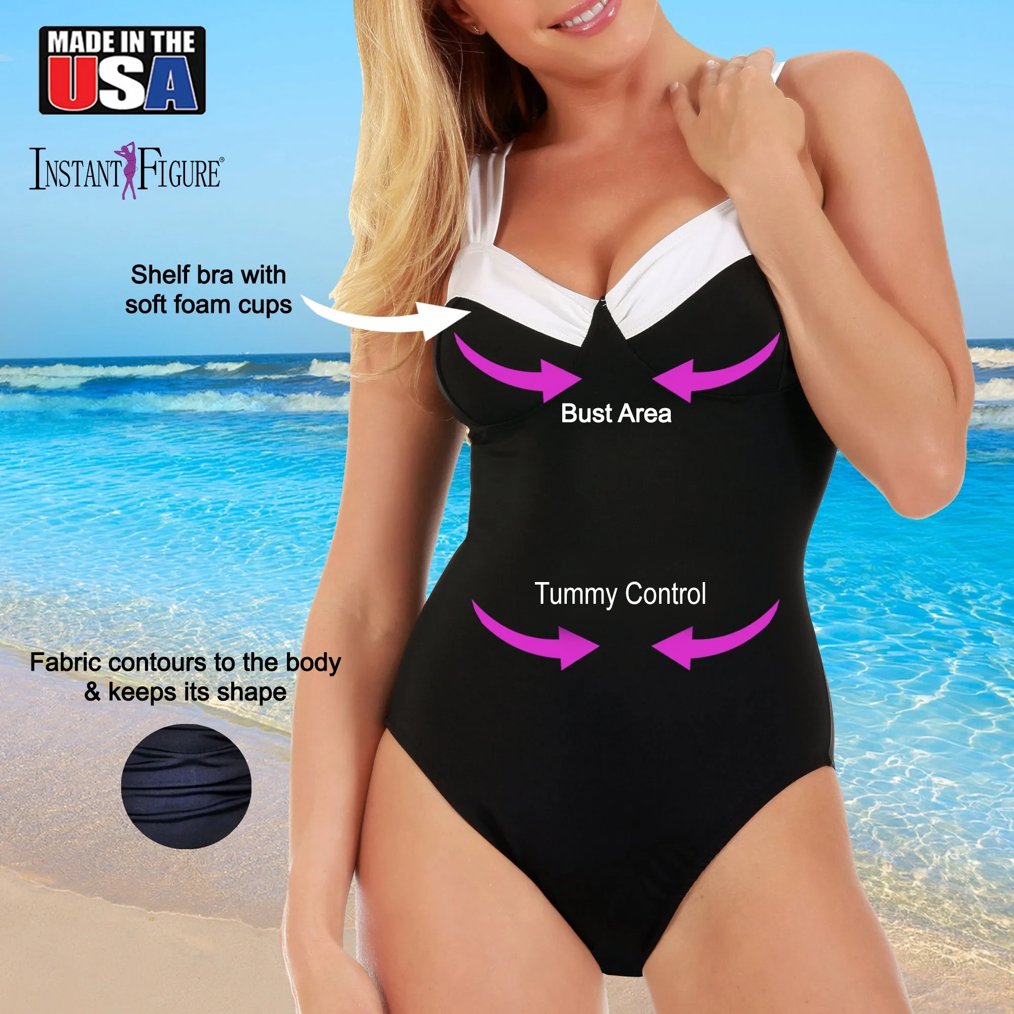 InstantFigure Plus Size Contrast Trim One Piece Swimsuit 13496PC