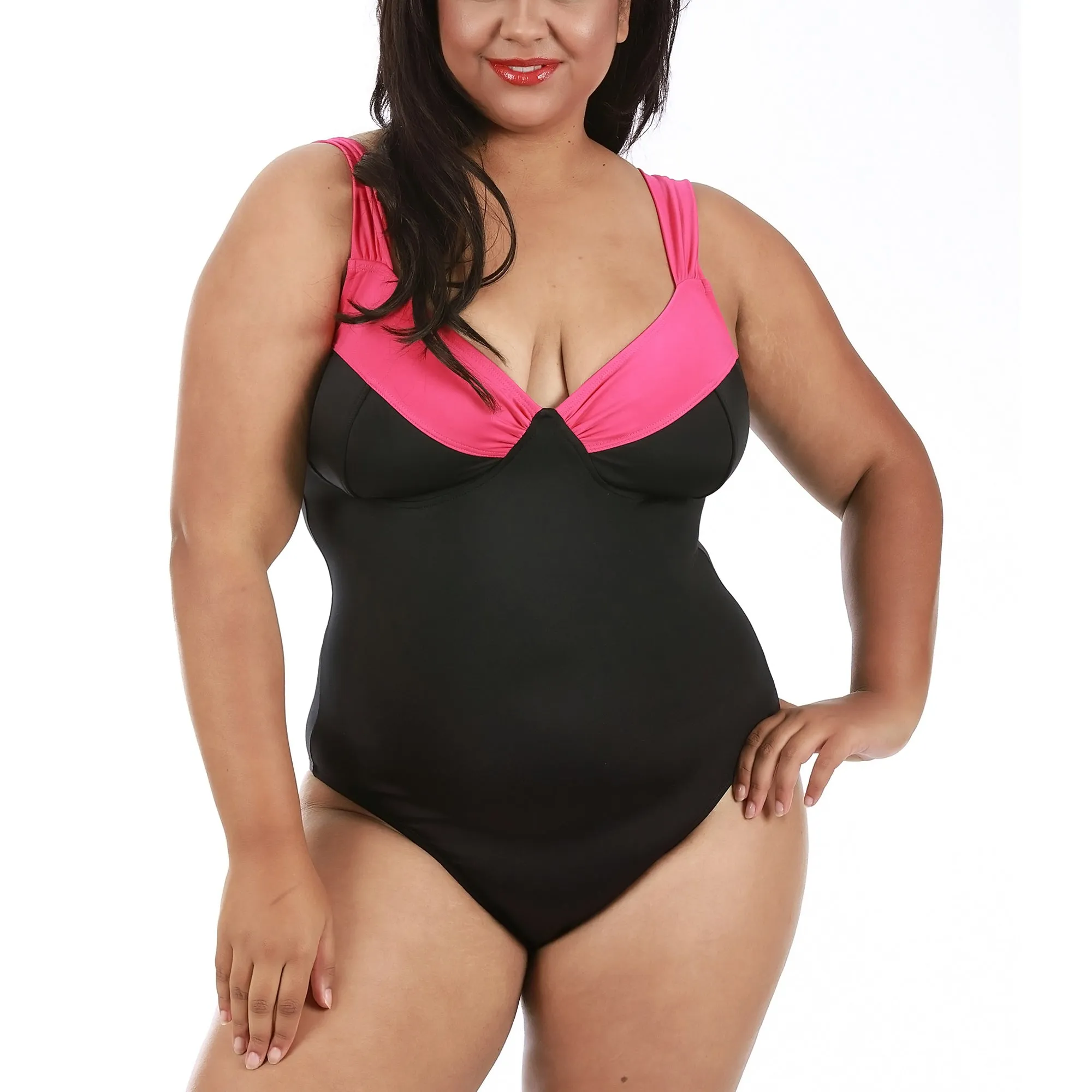 InstantFigure Plus Size Contrast Trim One Piece Swimsuit 13496PC