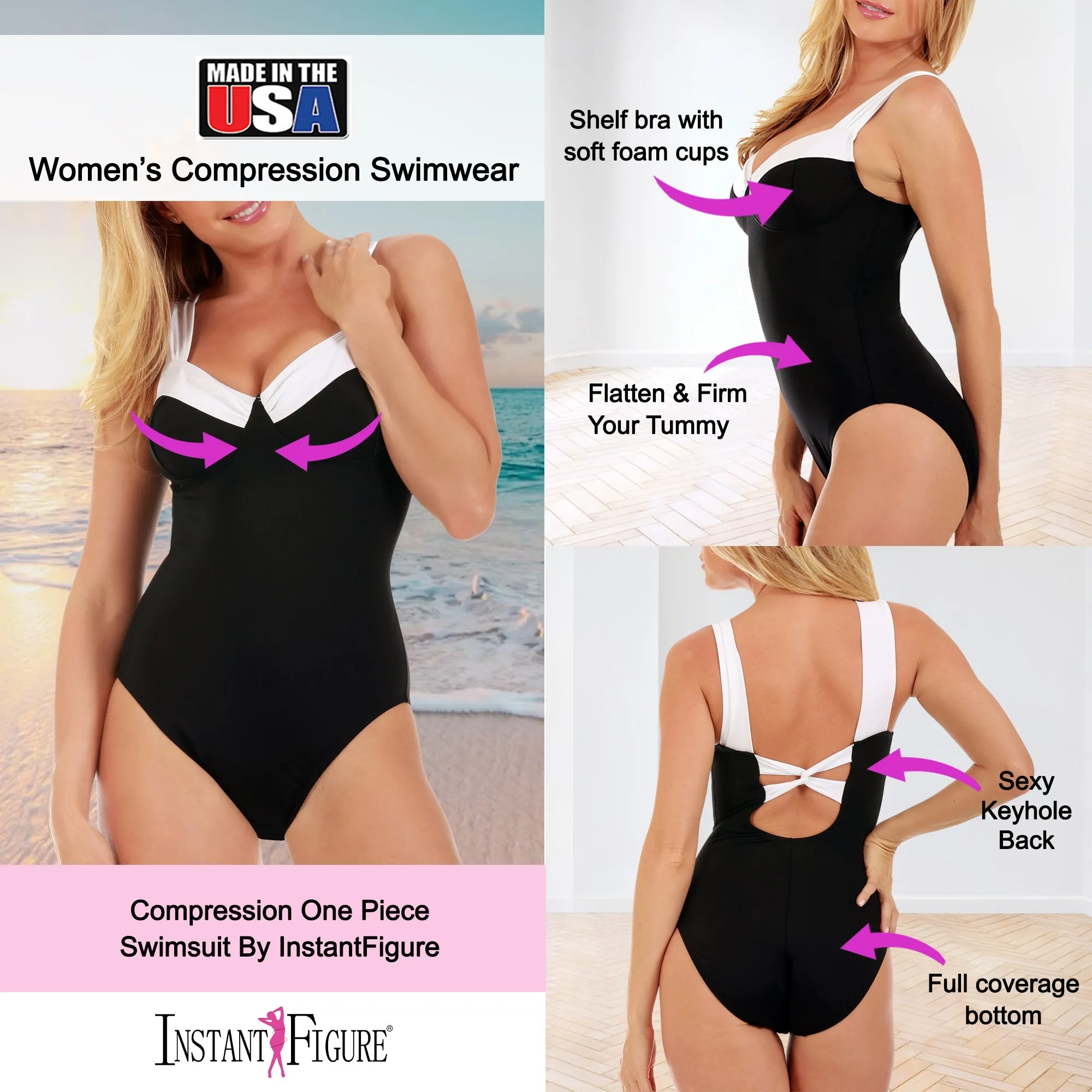 InstantFigure Plus Size Contrast Trim One Piece Swimsuit 13496PC