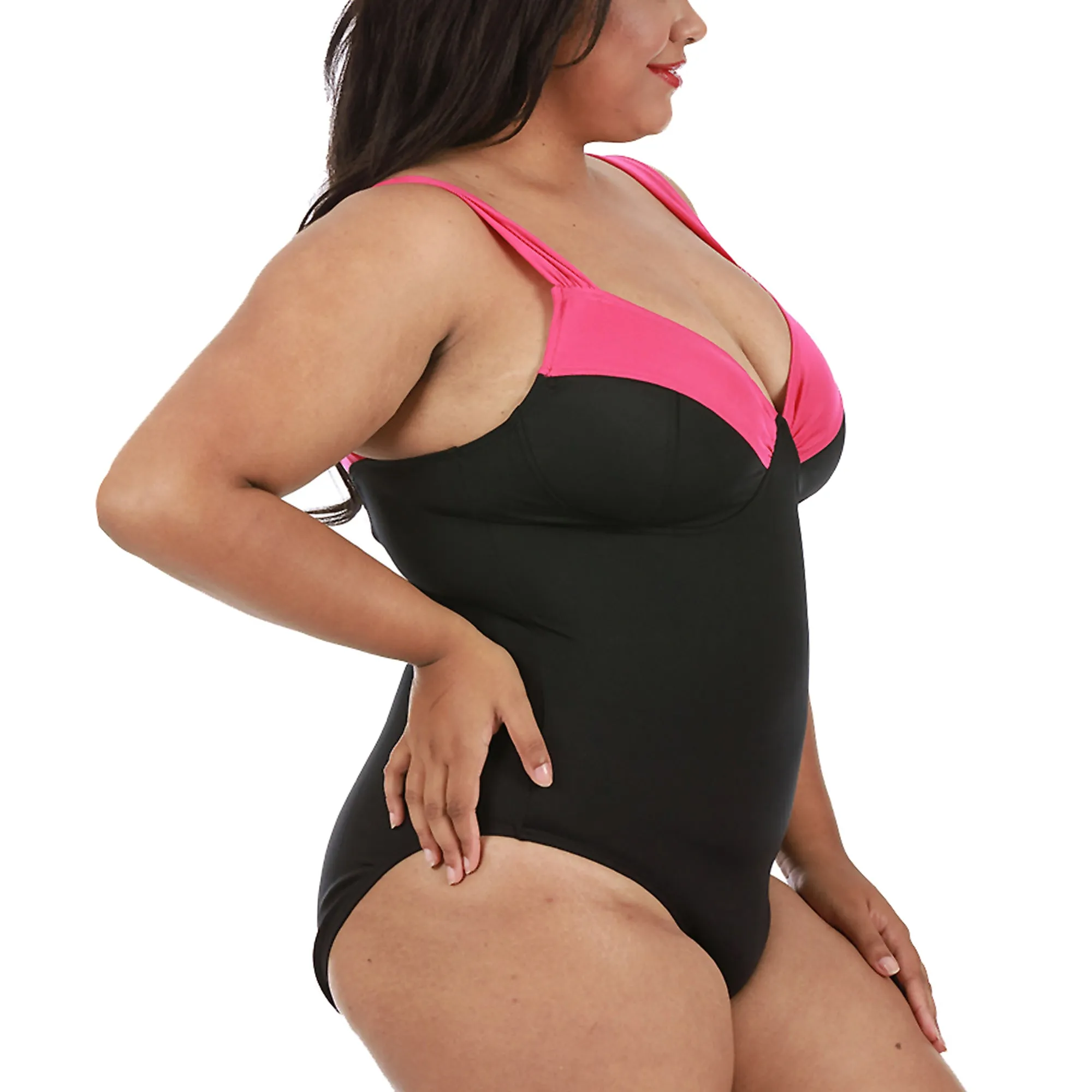 InstantFigure Plus Size Contrast Trim One Piece Swimsuit 13496PC