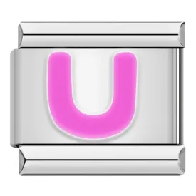 Letter U in Pink, on Silver