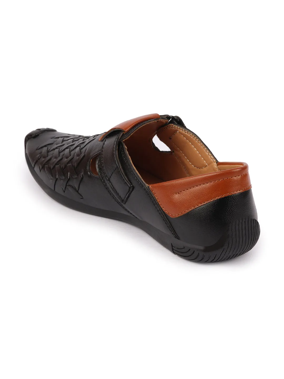 Men Black Casual Hook & Loop Sandals