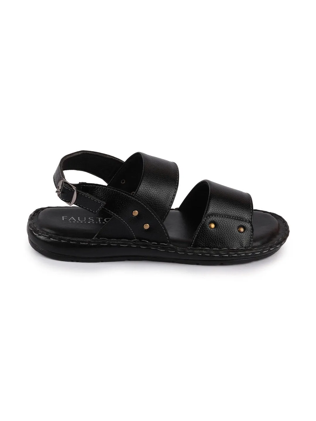 Men Black Formal Hook & Loop Outdoor Sandals