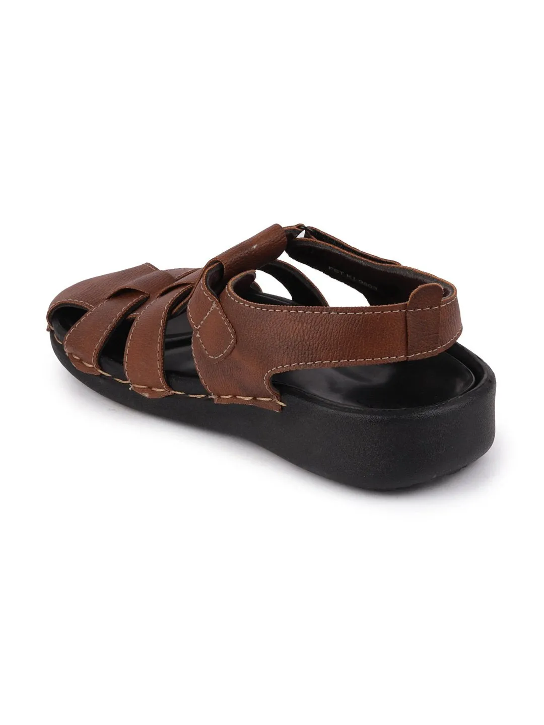 Men Brown Casual Hook & Loop Fishermen Sandals