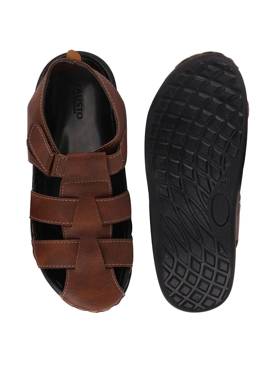 Men Brown Casual Hook & Loop Fishermen Sandals