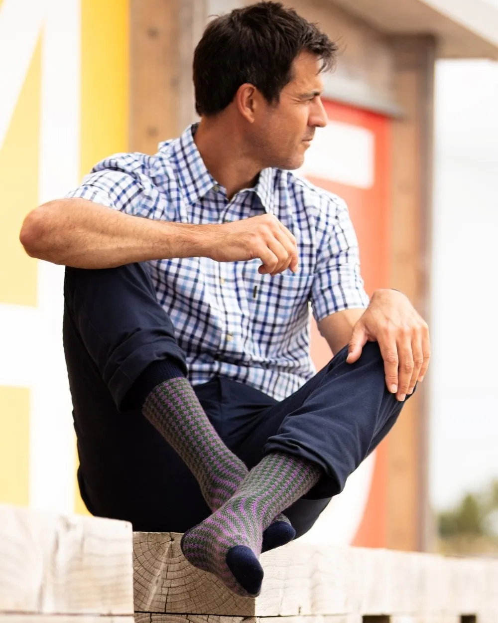 Men's Houndstooth Casual Socks - Navy