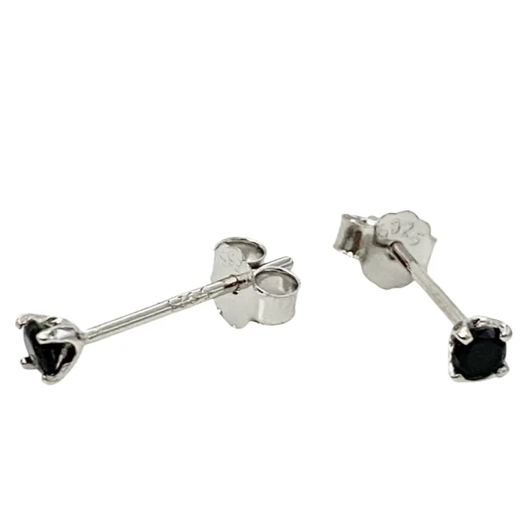 Mia Black Zirconia Stud Earrings - Silver