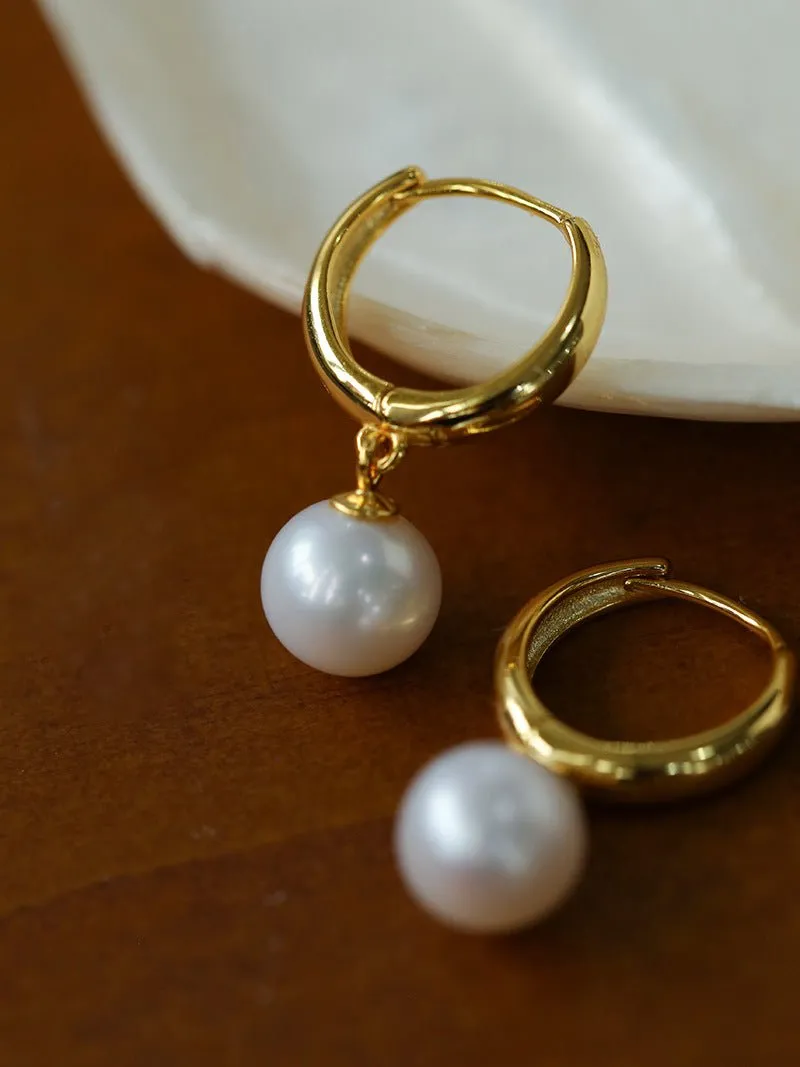 Minimalist Freshwater Pearl Drop Hoop Earrings