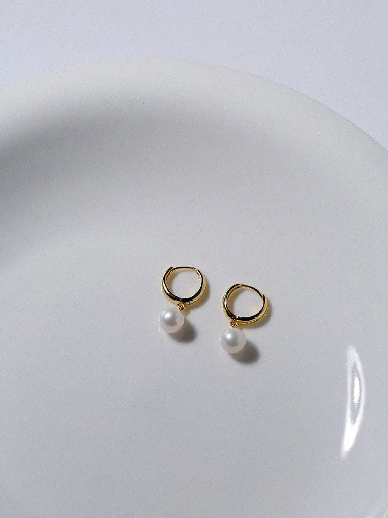 Minimalist Freshwater Pearl Drop Hoop Earrings