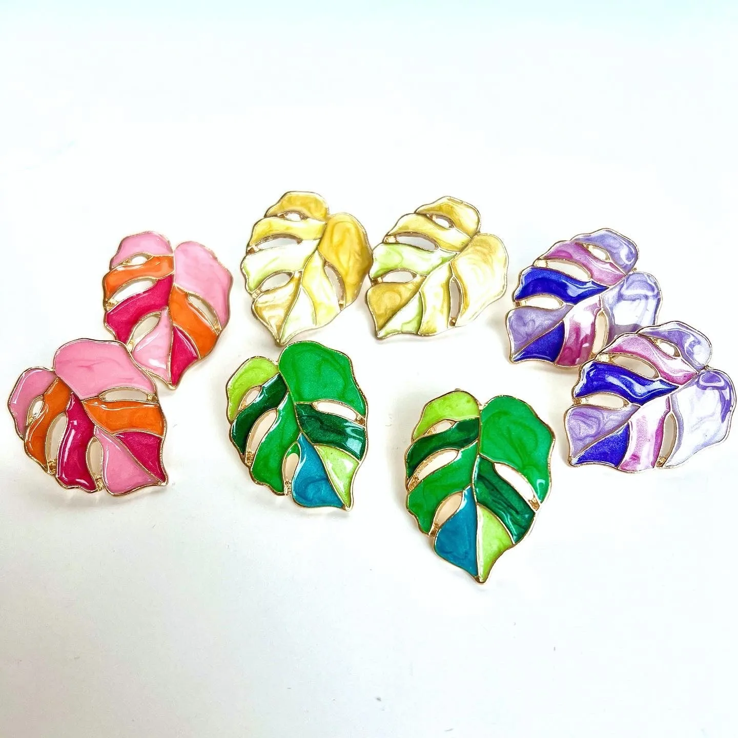 Monstera Leaf Enamel Earrings