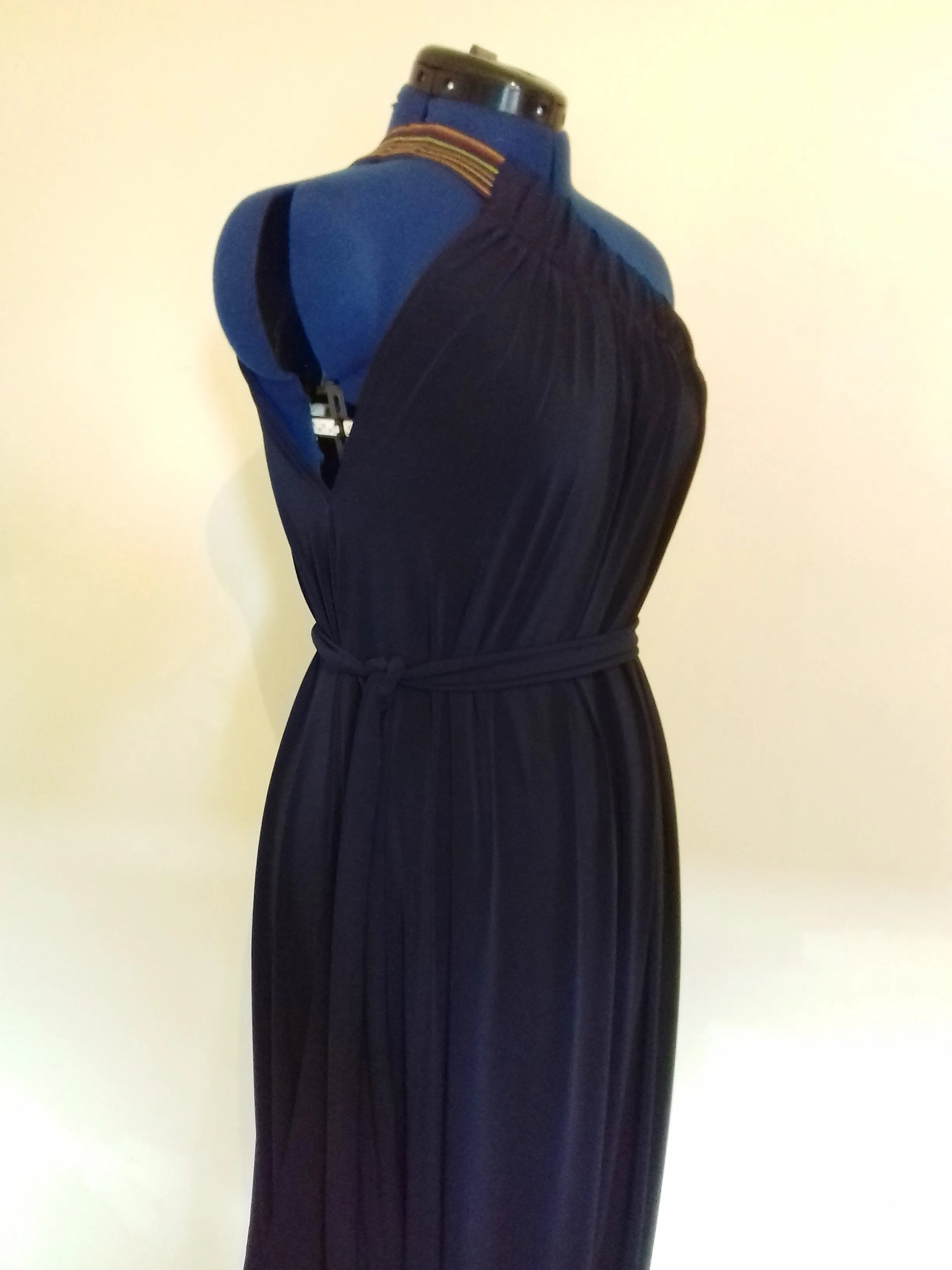 Navy Blue Cold Shoulder Drape Dress