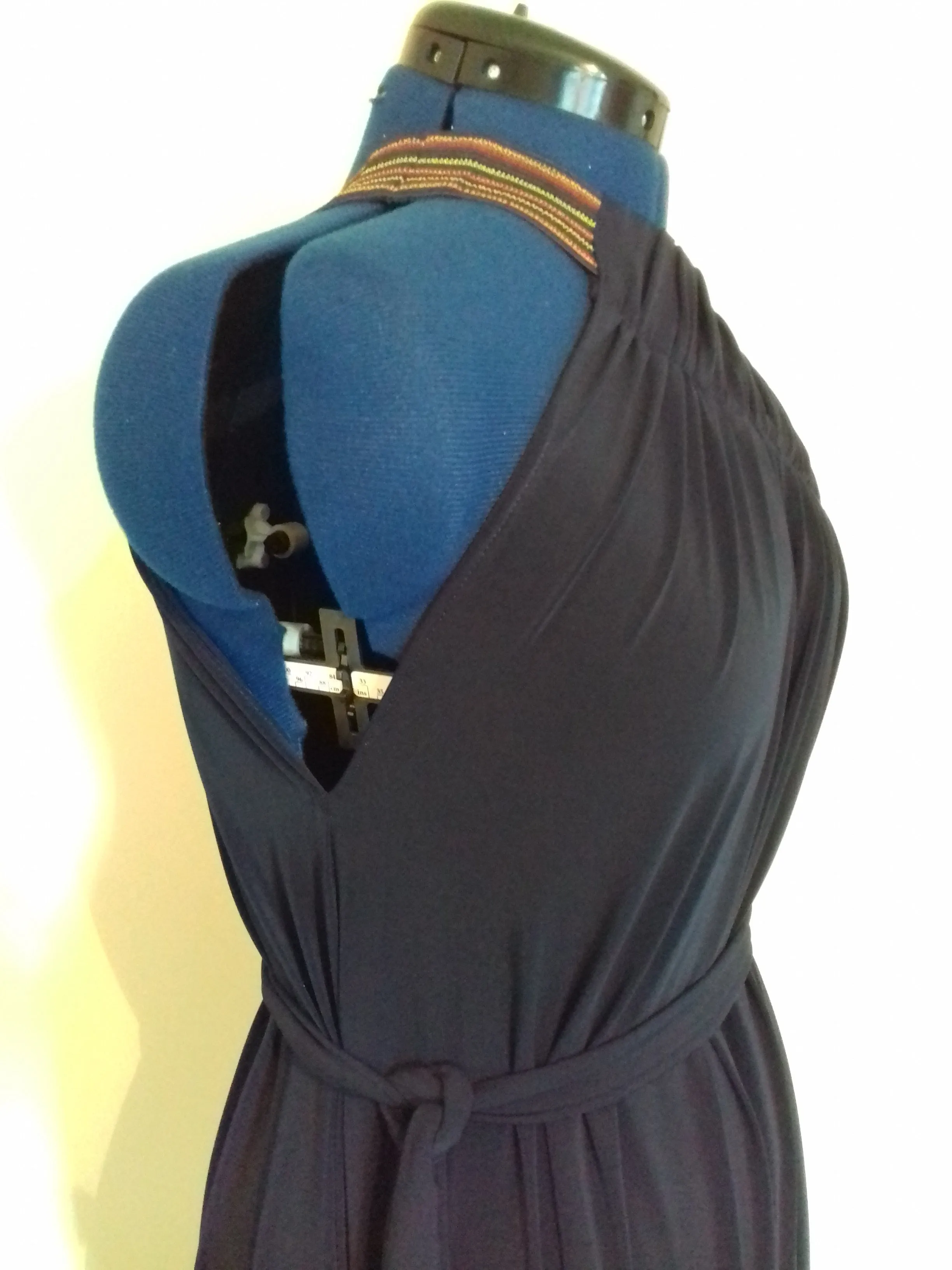 Navy Blue Cold Shoulder Drape Dress