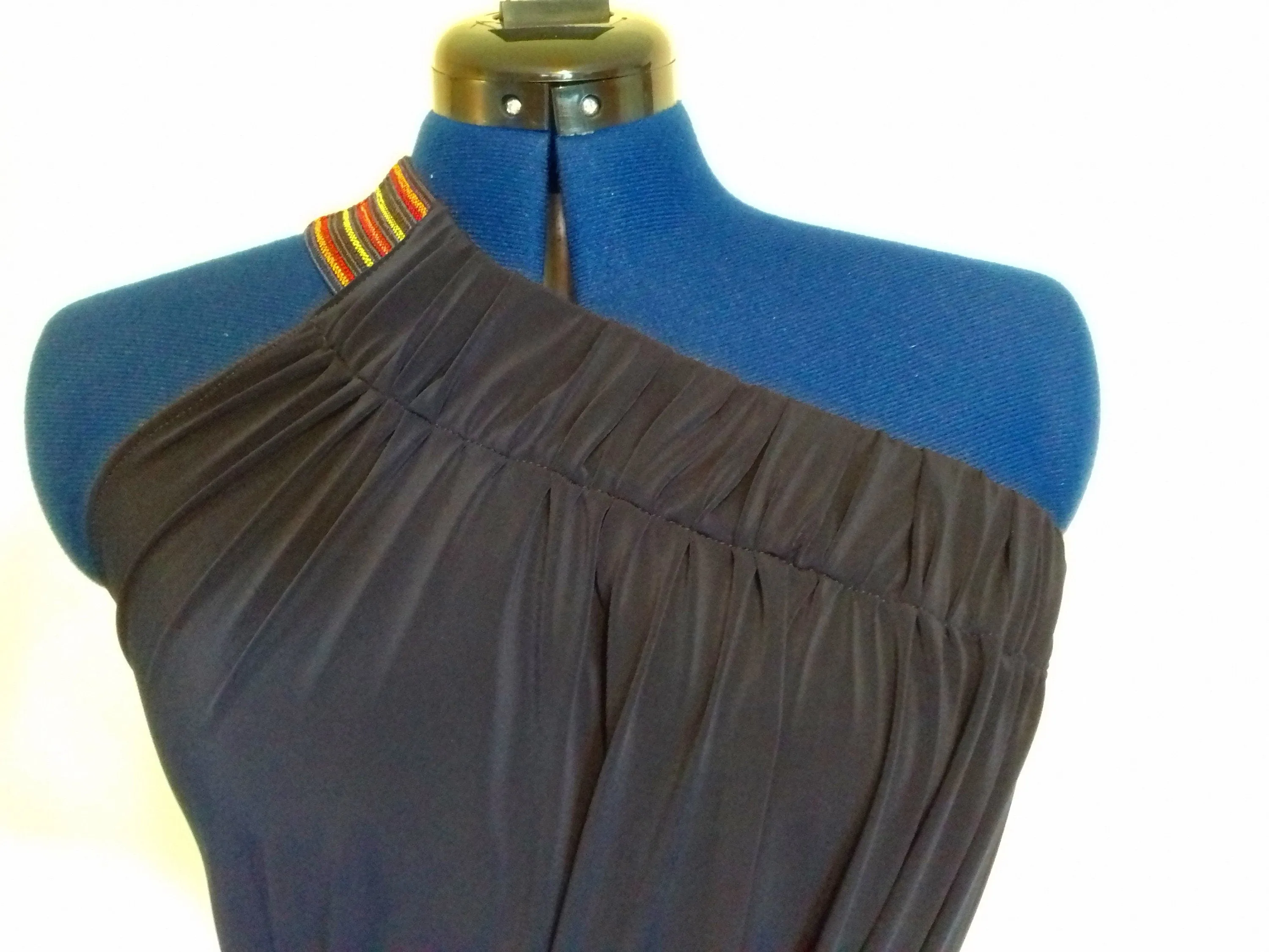 Navy Blue Cold Shoulder Drape Dress