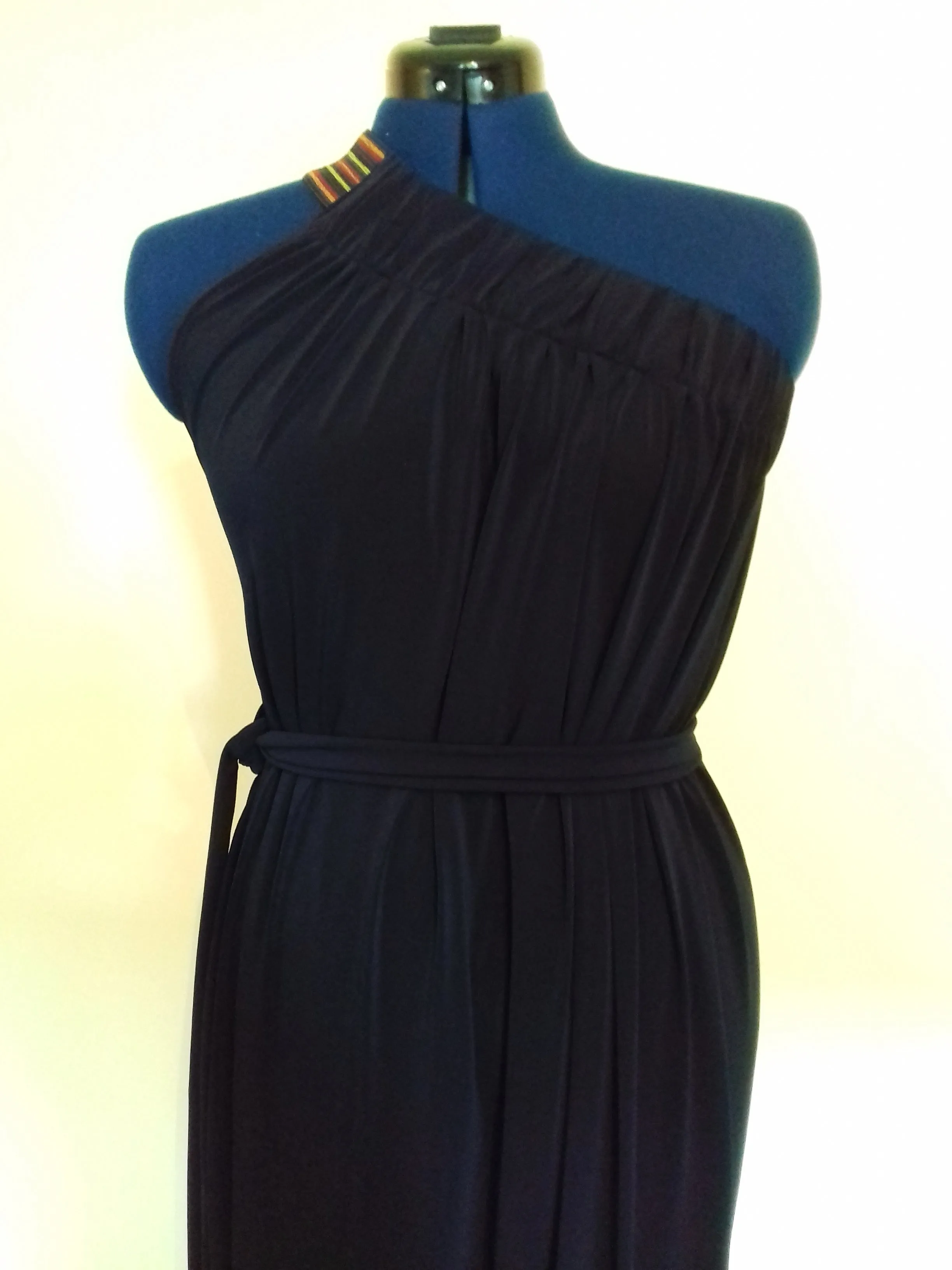 Navy Blue Cold Shoulder Drape Dress