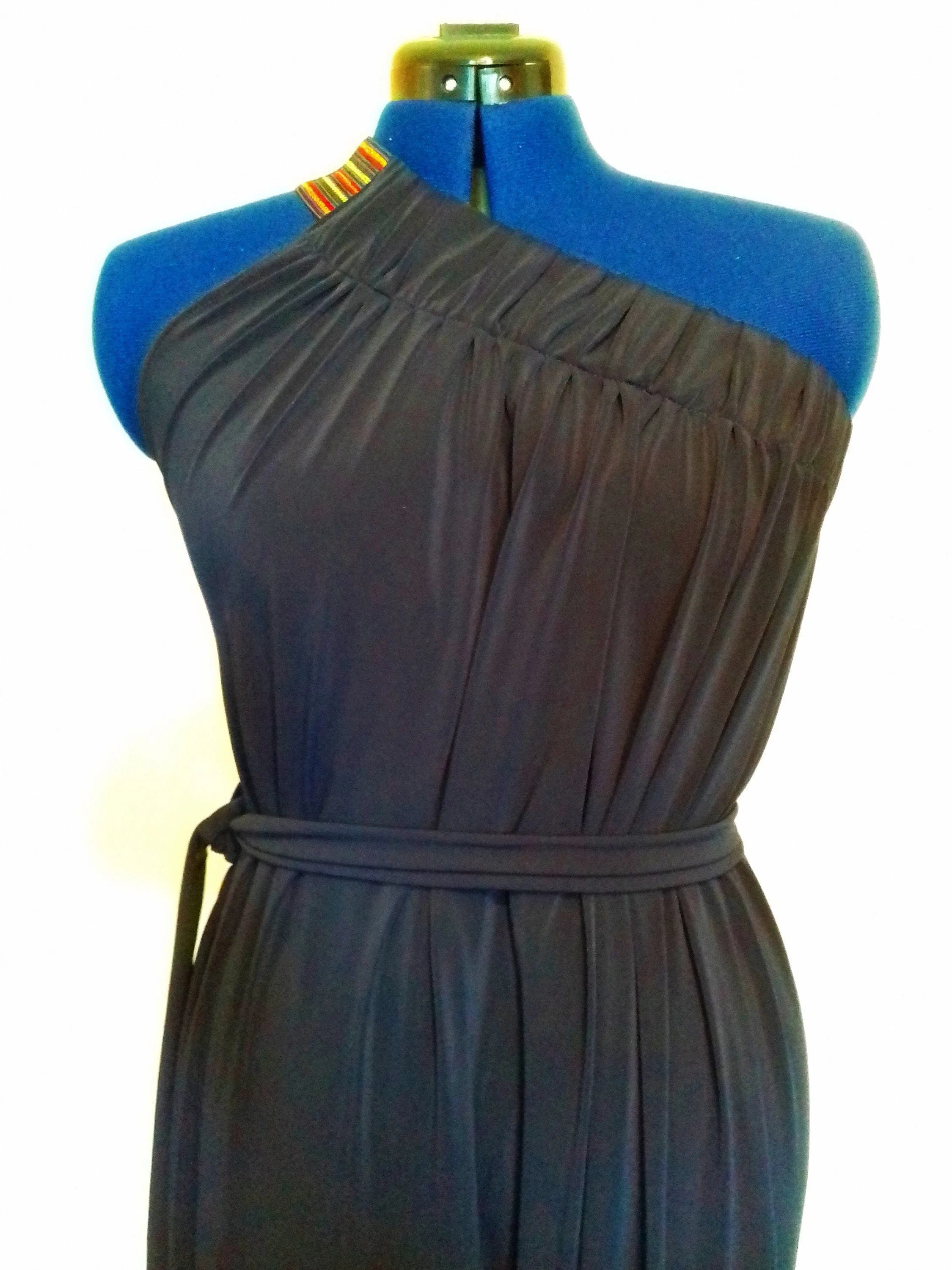 Navy Blue Cold Shoulder Drape Dress