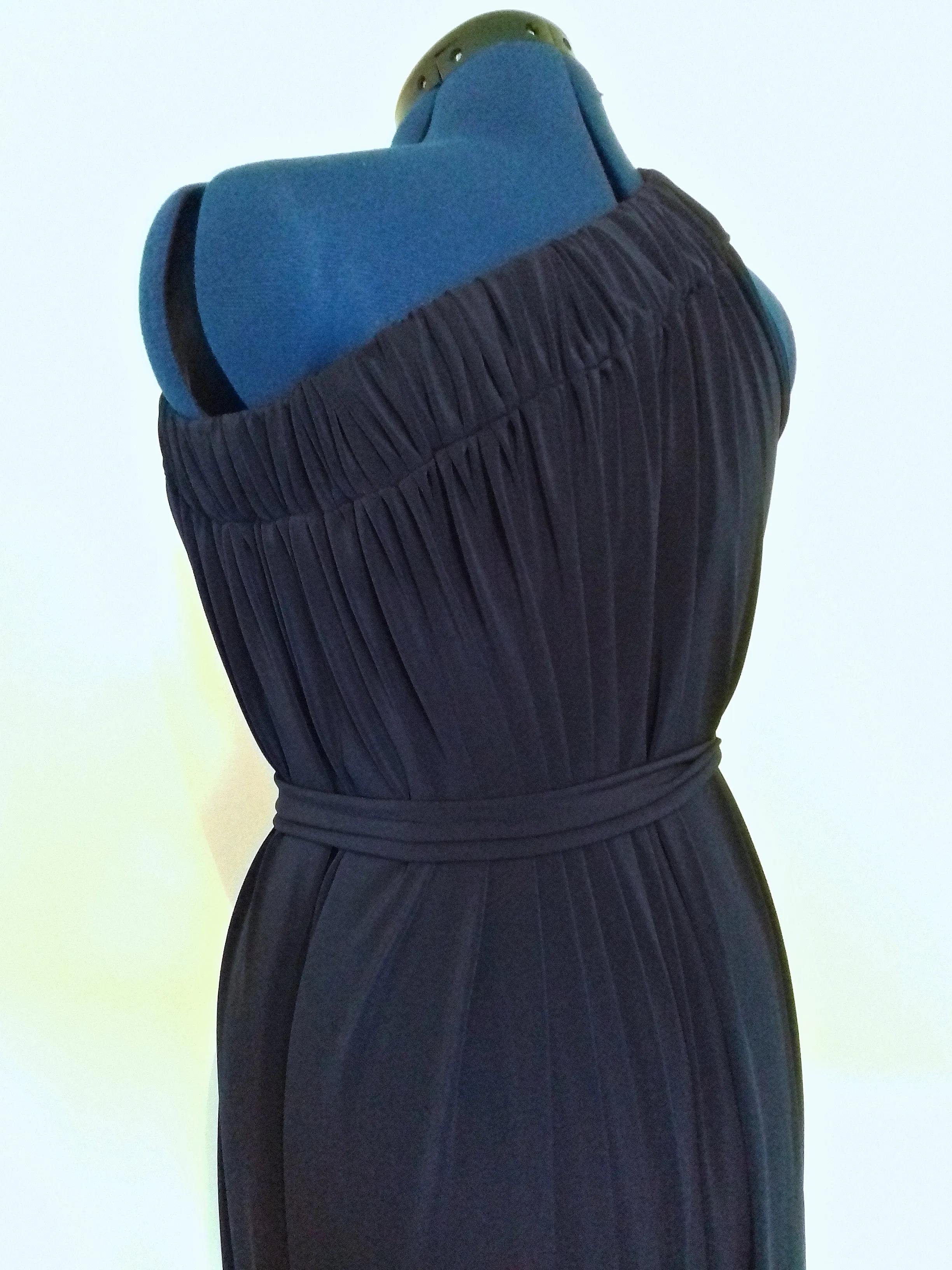 Navy Blue Cold Shoulder Drape Dress