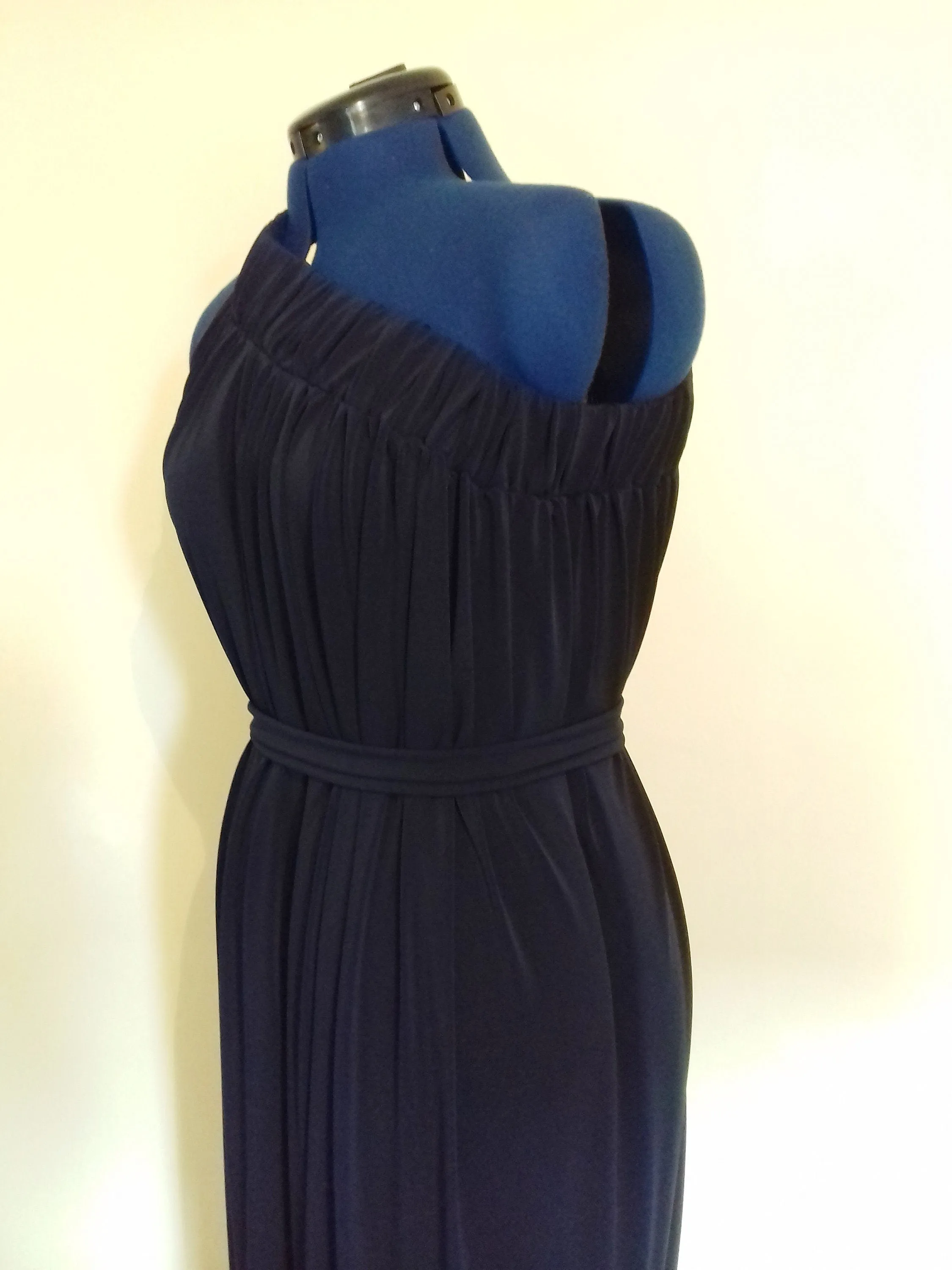 Navy Blue Cold Shoulder Drape Dress