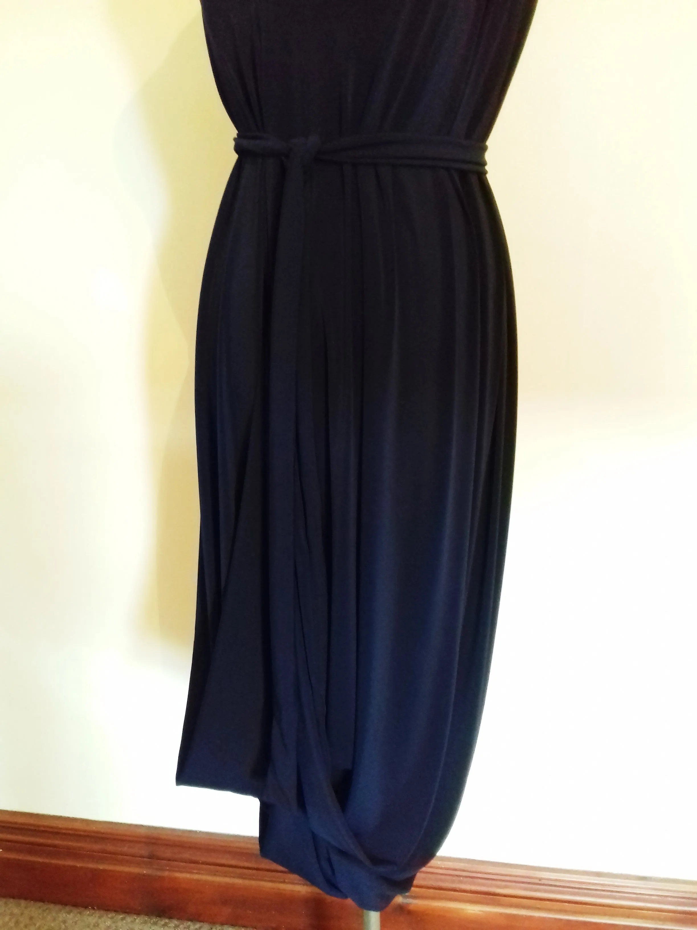 Navy Blue Cold Shoulder Drape Dress