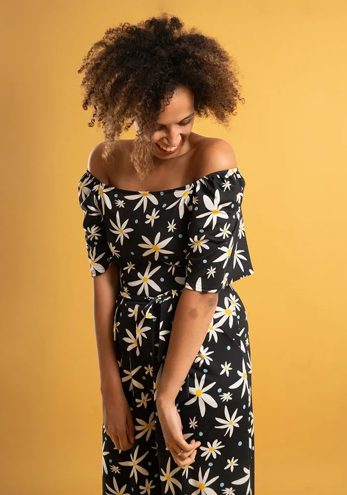 Ophelia Mono Daisy Print Culotte Leg Jumpsuit