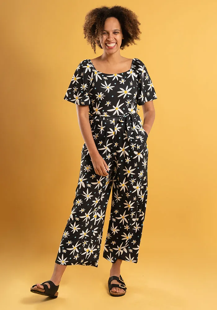 Ophelia Mono Daisy Print Culotte Leg Jumpsuit