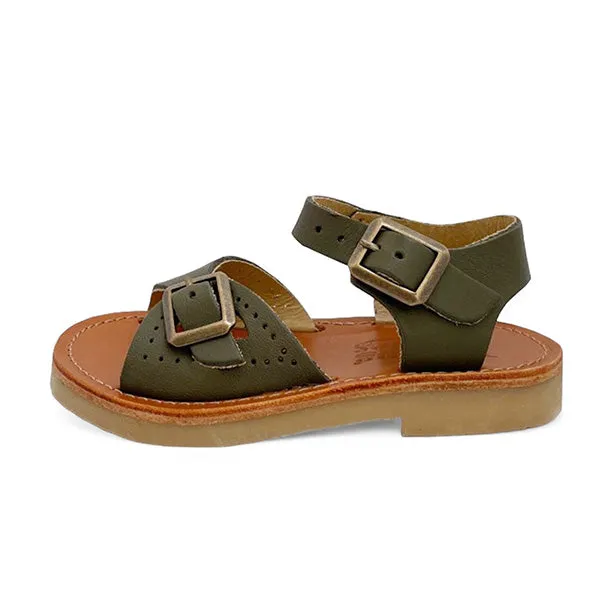 Pearl Kids Sandal Olive Leather