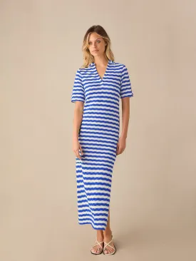 Petite Blue Stripe Knit Collared Dress