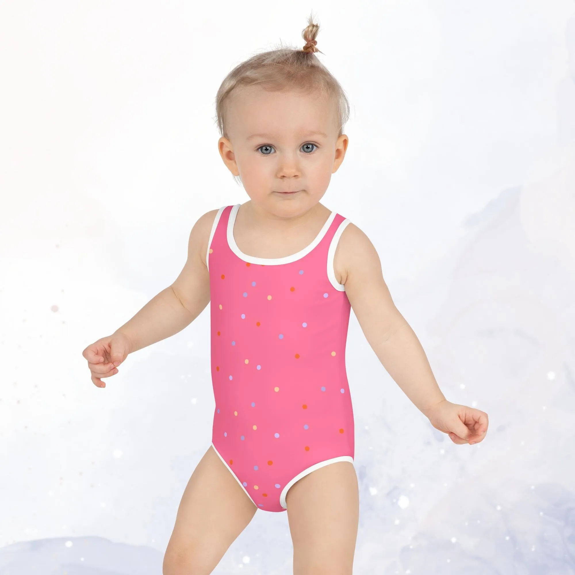 Pink Polka Dot Kids One Piece Swimsuit