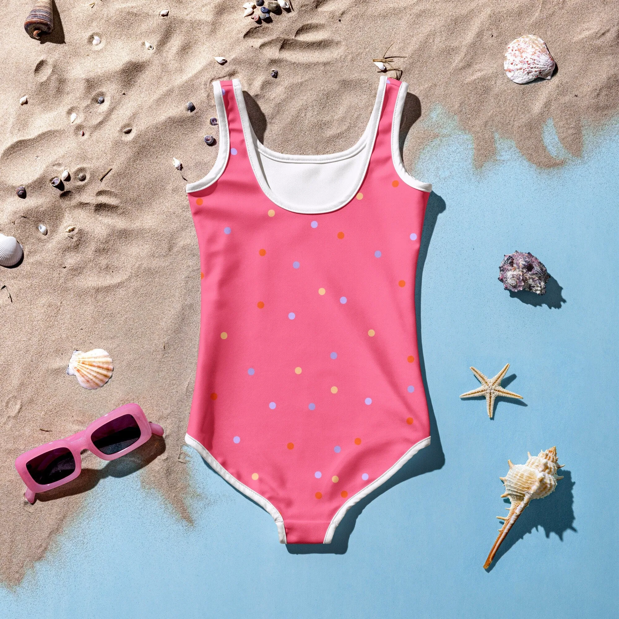 Pink Polka Dot Kids One Piece Swimsuit