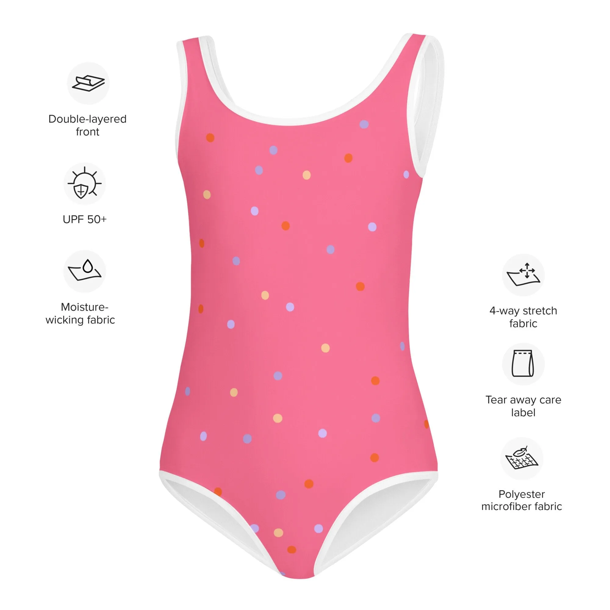 Pink Polka Dot Kids One Piece Swimsuit