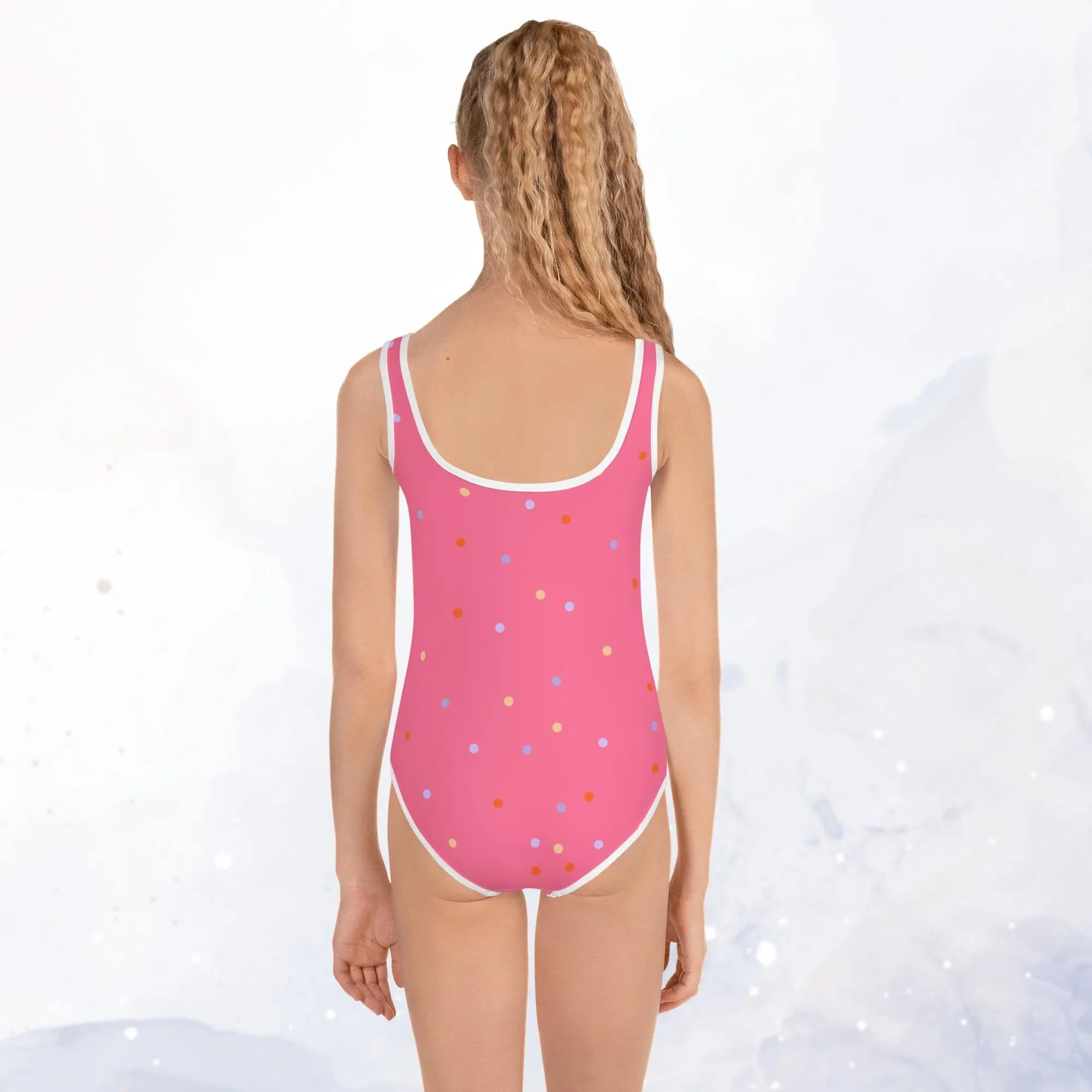 Pink Polka Dot Kids One Piece Swimsuit