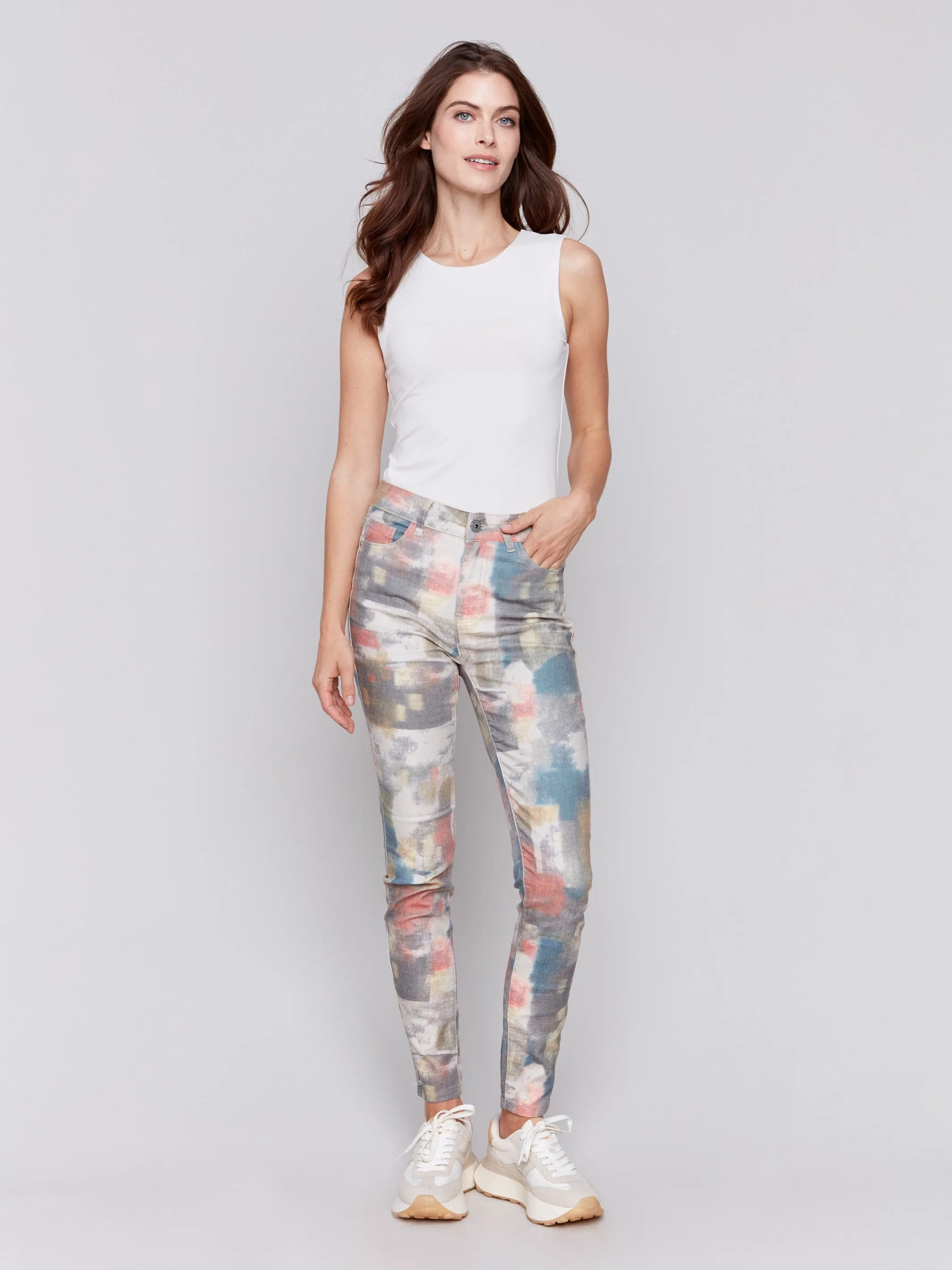 Printed Twill Skinny Pants - Cranberry