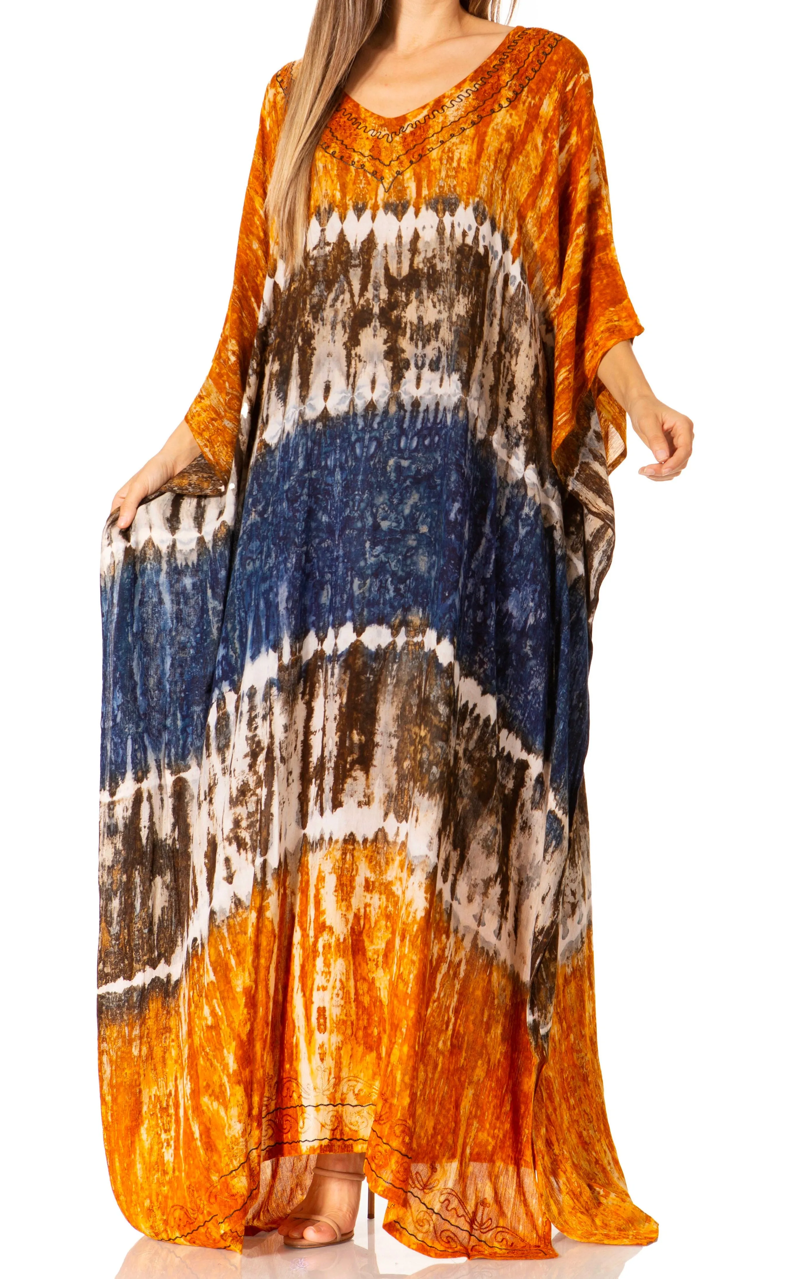 Sakkas Catia Women's Boho-Style Long Maxi Caftan for Lounging and Casual Wear