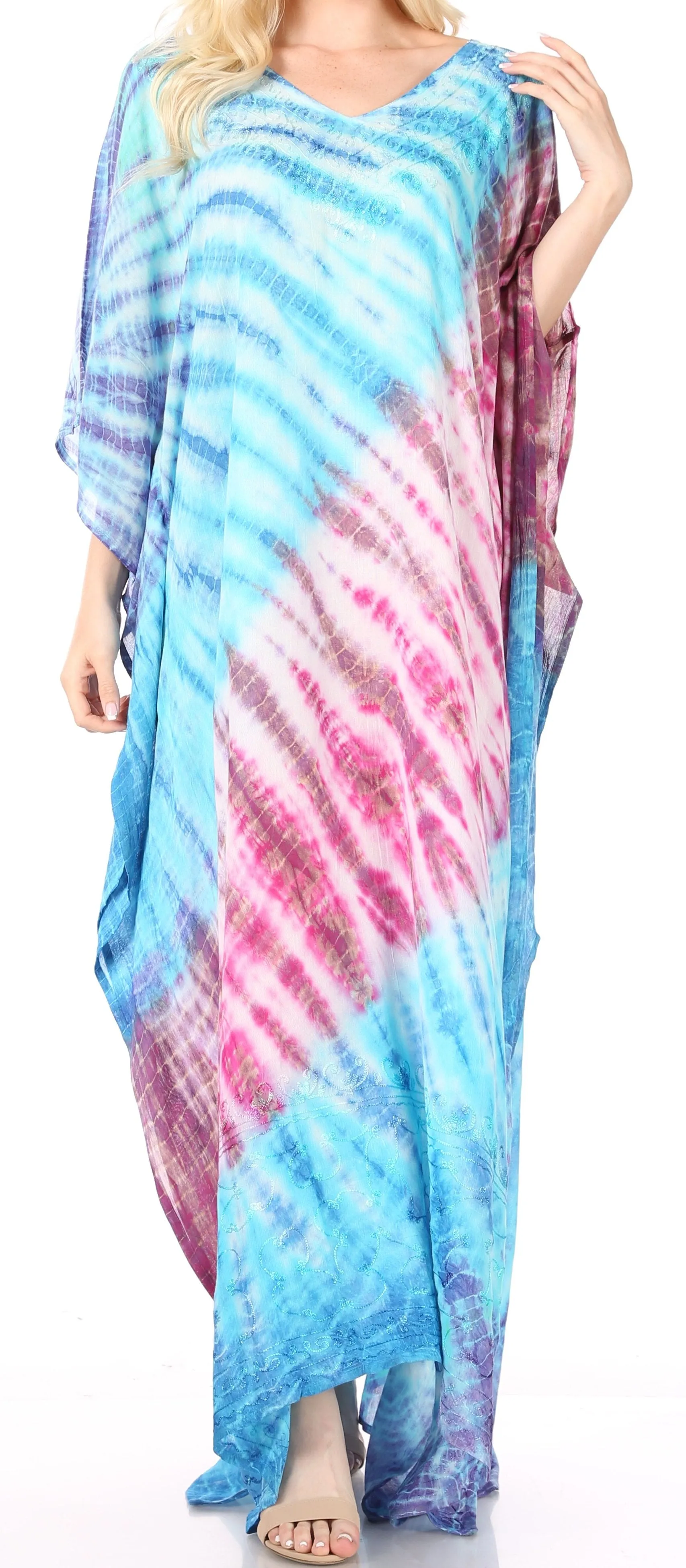 Sakkas Catia Women's Boho-Style Long Maxi Caftan for Lounging and Casual Wear