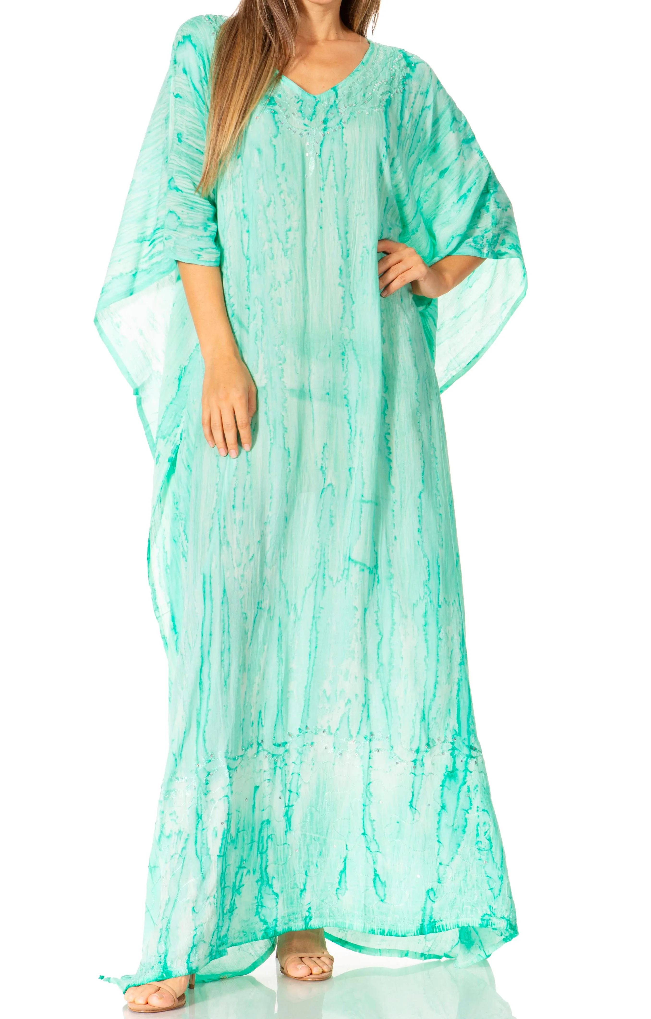 Sakkas Catia Women's Boho-Style Long Maxi Caftan for Lounging and Casual Wear