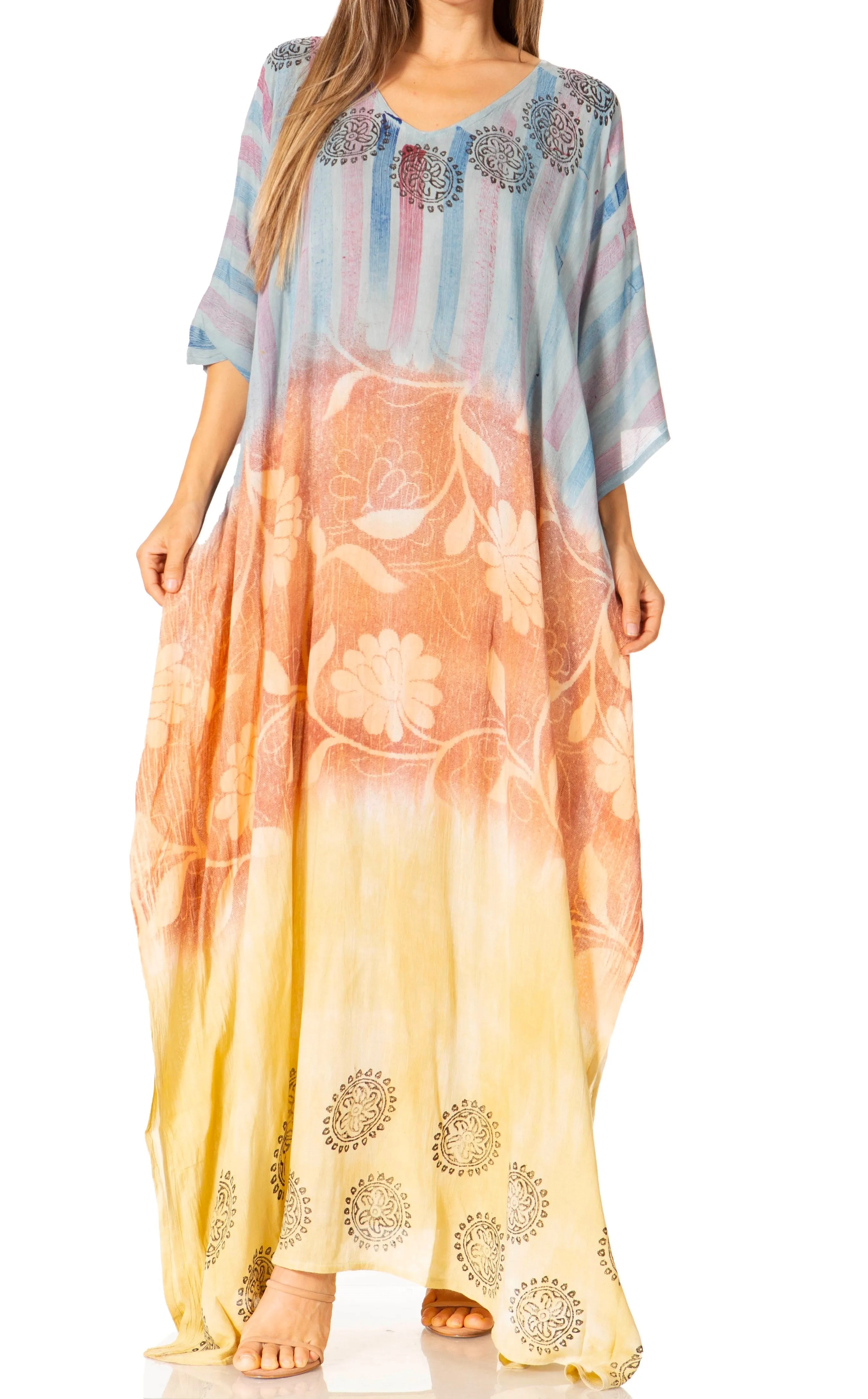 Sakkas Catia Women's Boho-Style Long Maxi Caftan for Lounging and Casual Wear