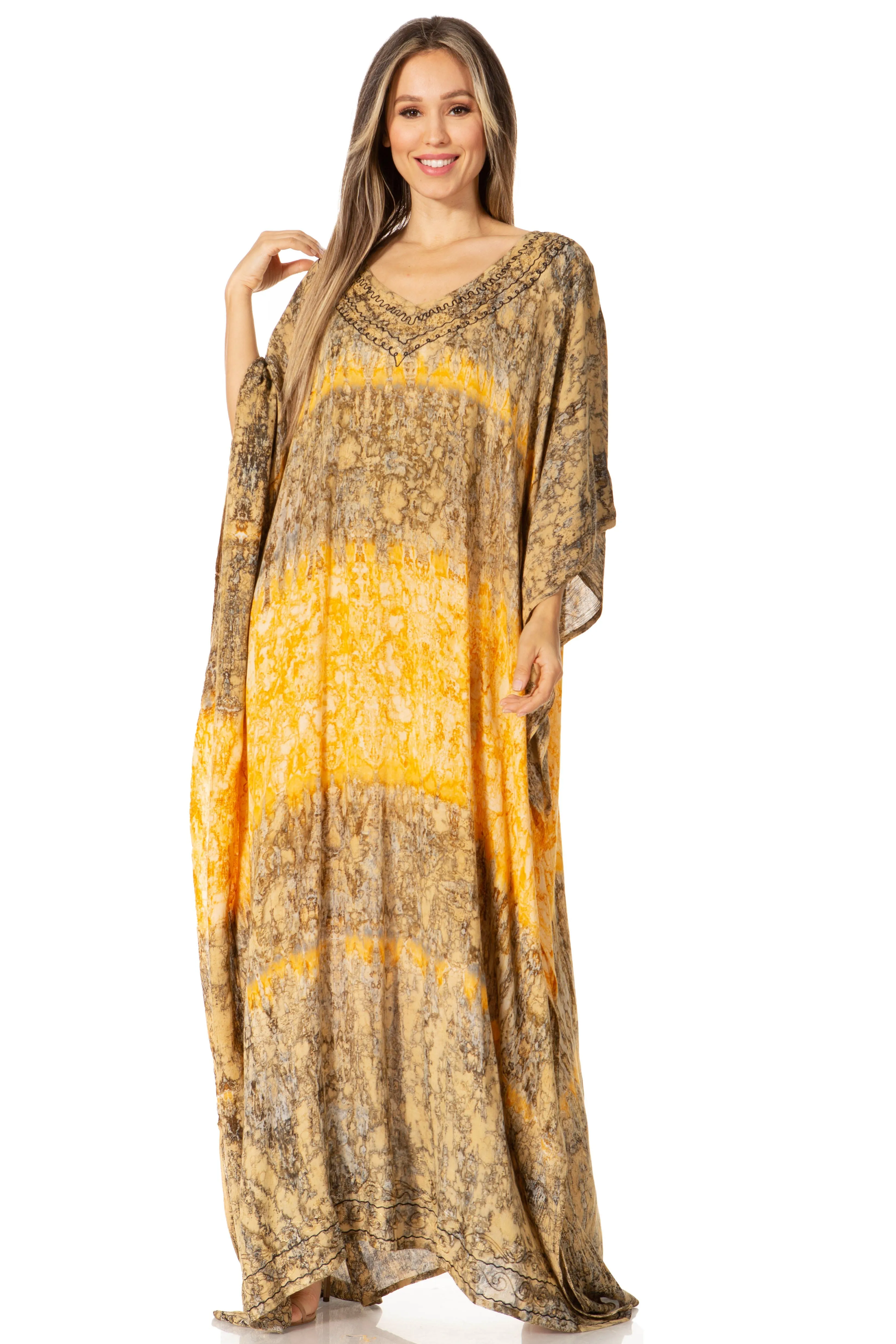 Sakkas Catia Women's Boho-Style Long Maxi Caftan for Lounging and Casual Wear