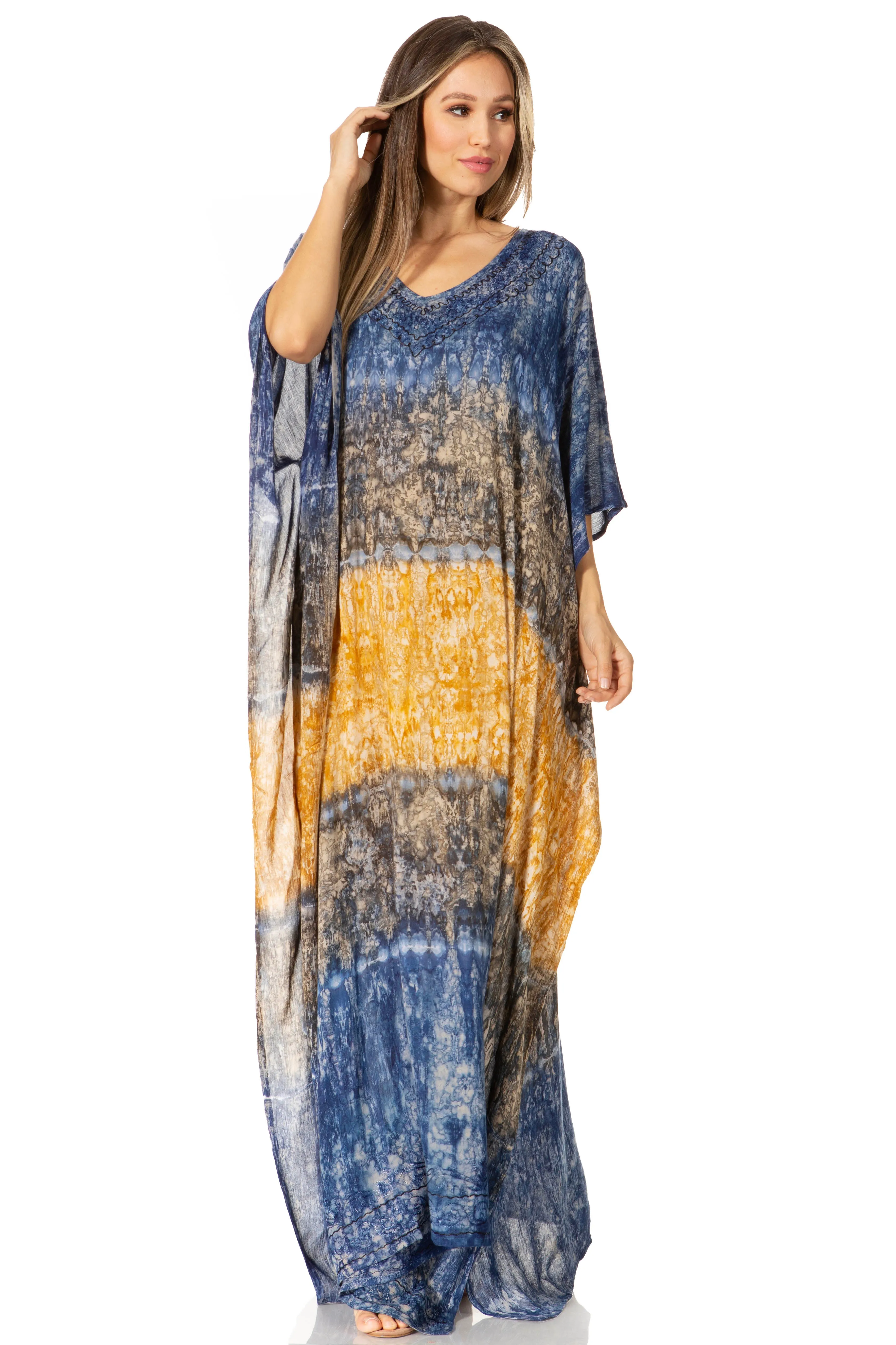 Sakkas Catia Women's Boho-Style Long Maxi Caftan for Lounging and Casual Wear