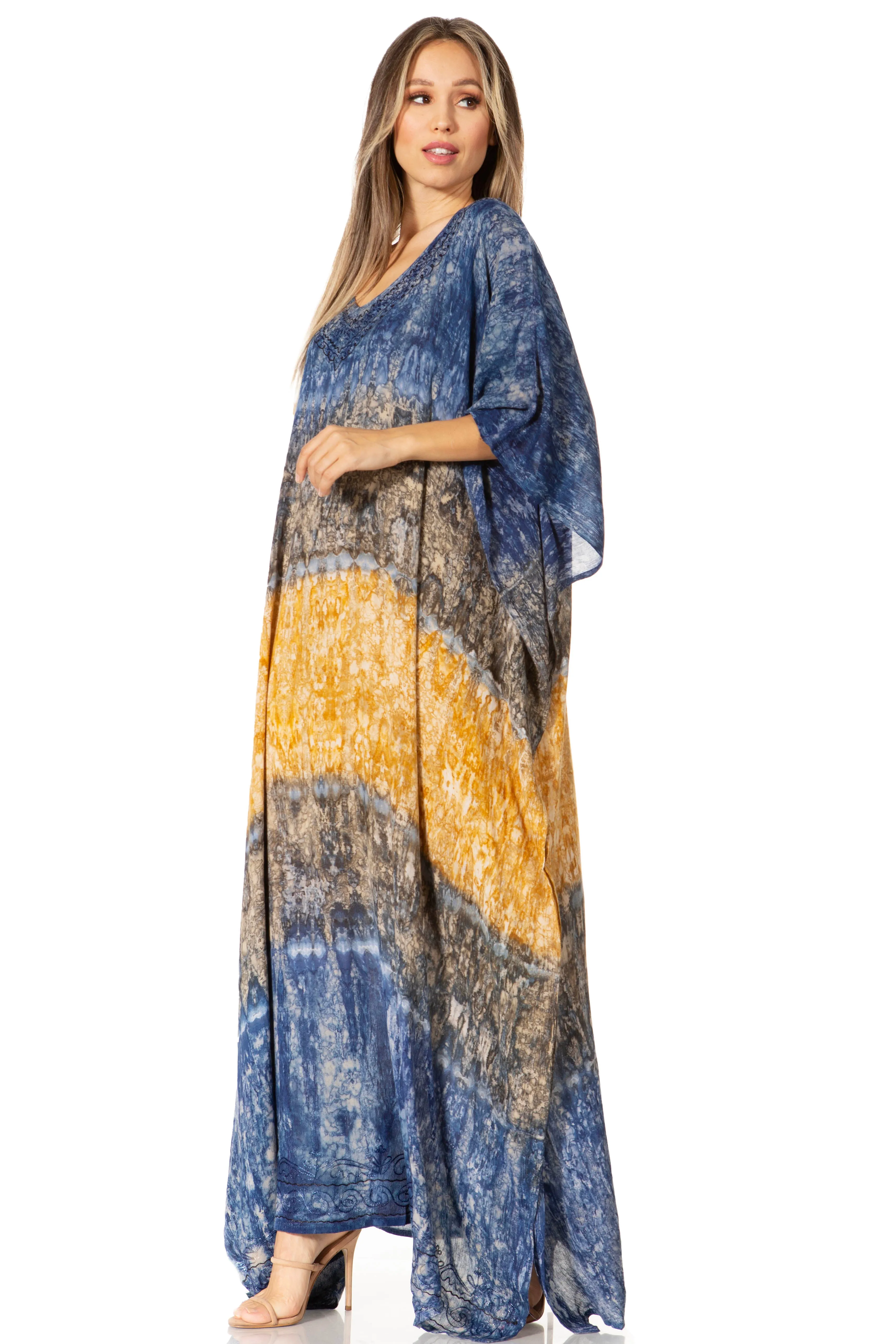 Sakkas Catia Women's Boho-Style Long Maxi Caftan for Lounging and Casual Wear