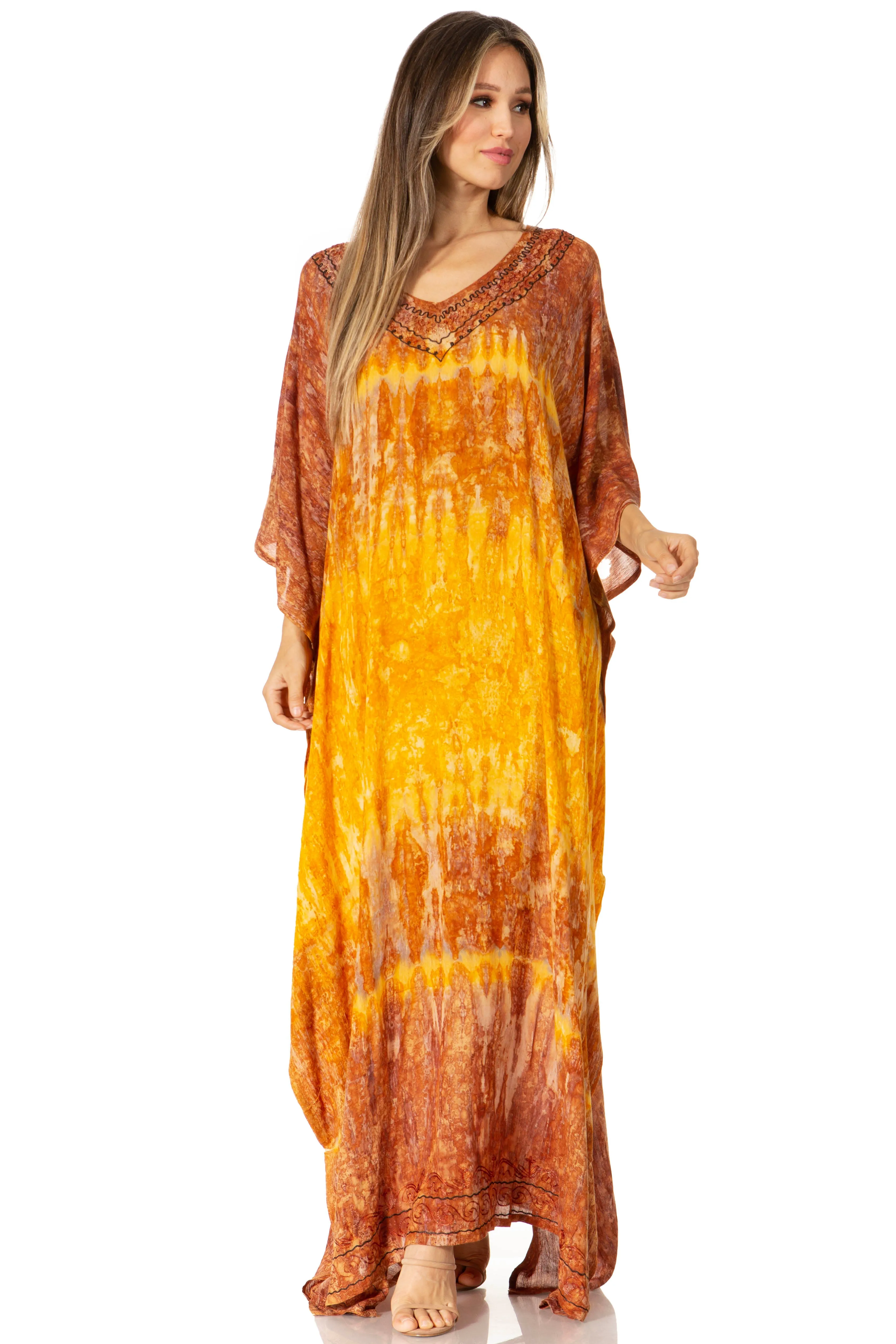 Sakkas Catia Women's Boho-Style Long Maxi Caftan for Lounging and Casual Wear