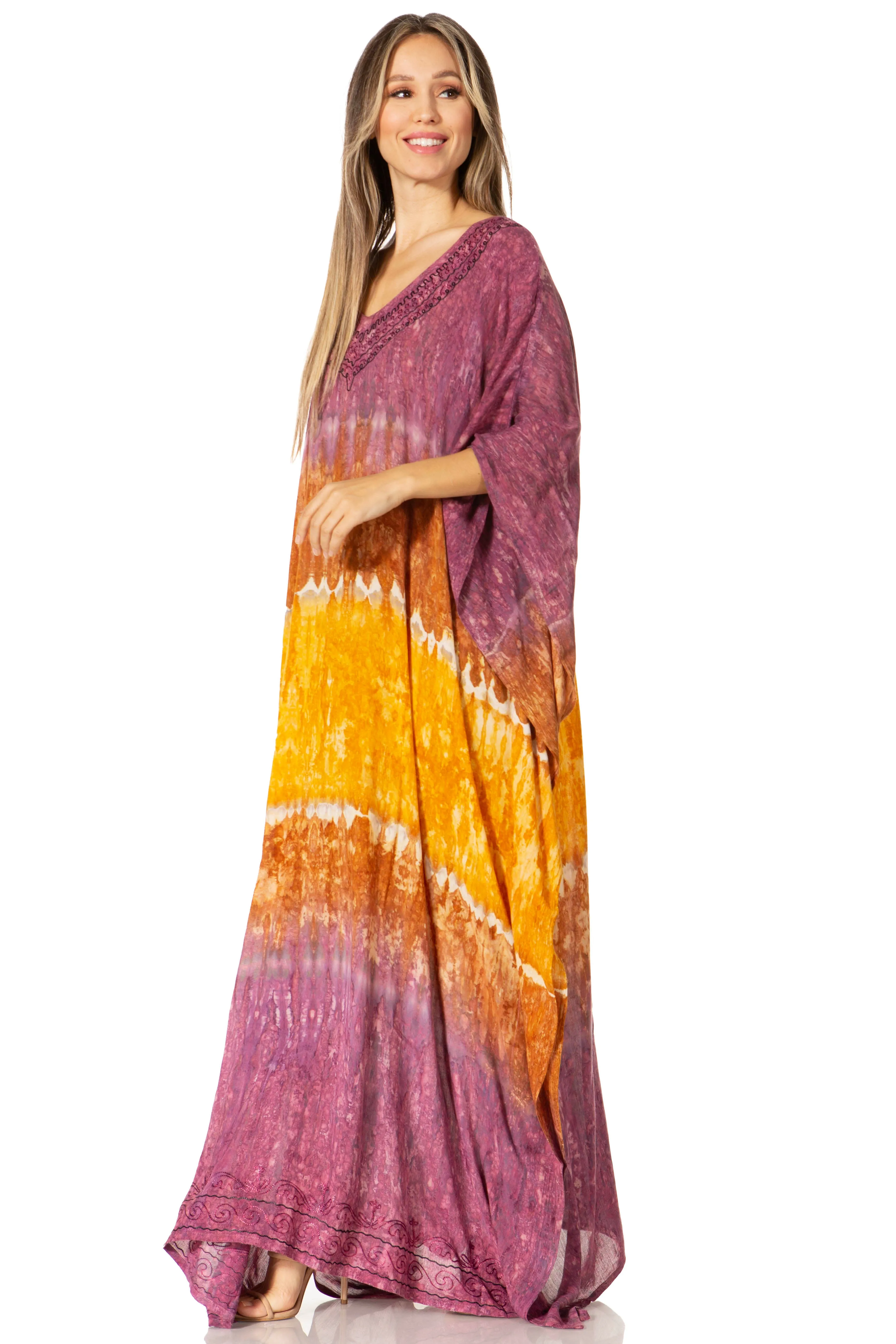 Sakkas Catia Women's Boho-Style Long Maxi Caftan for Lounging and Casual Wear