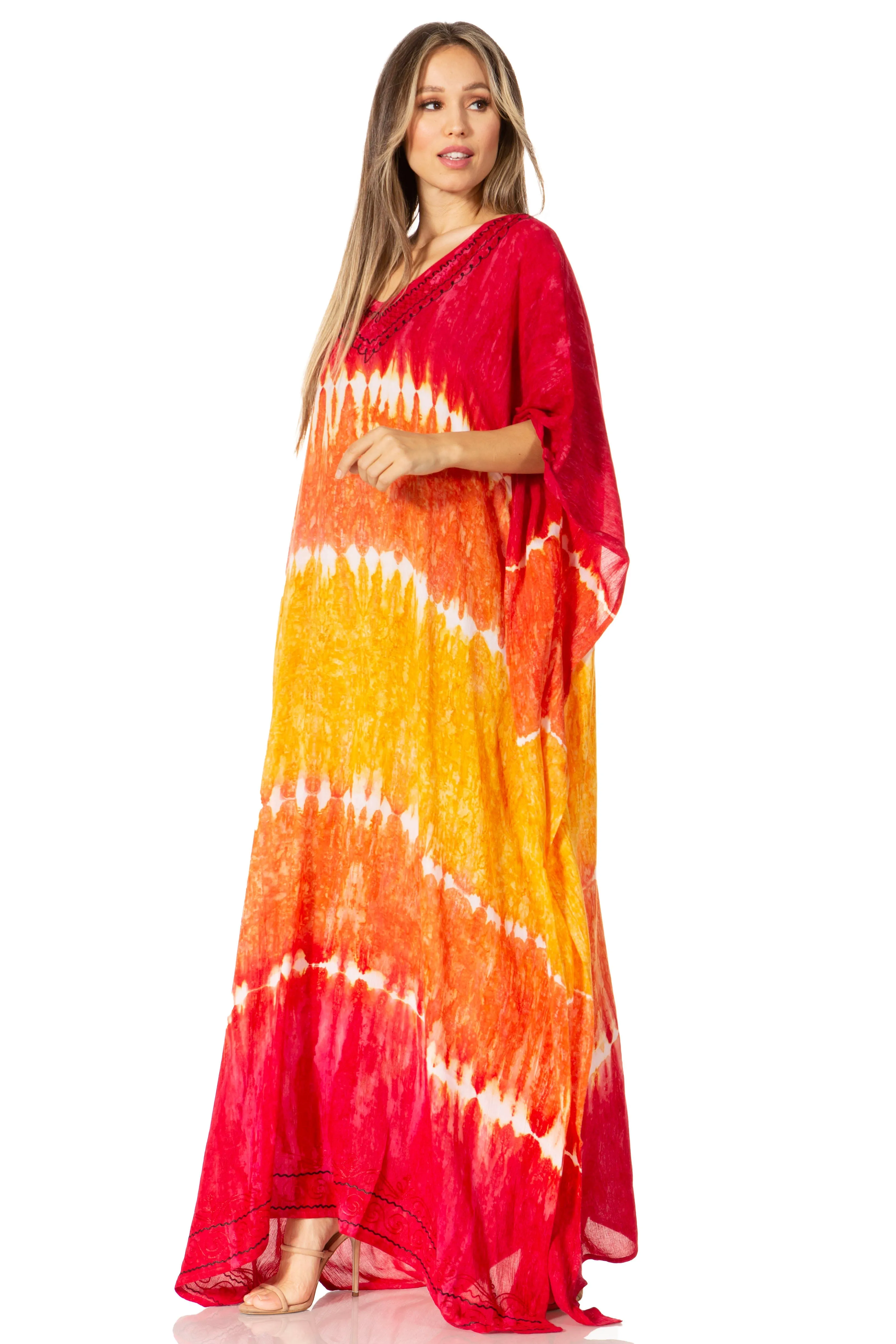 Sakkas Catia Women's Boho-Style Long Maxi Caftan for Lounging and Casual Wear