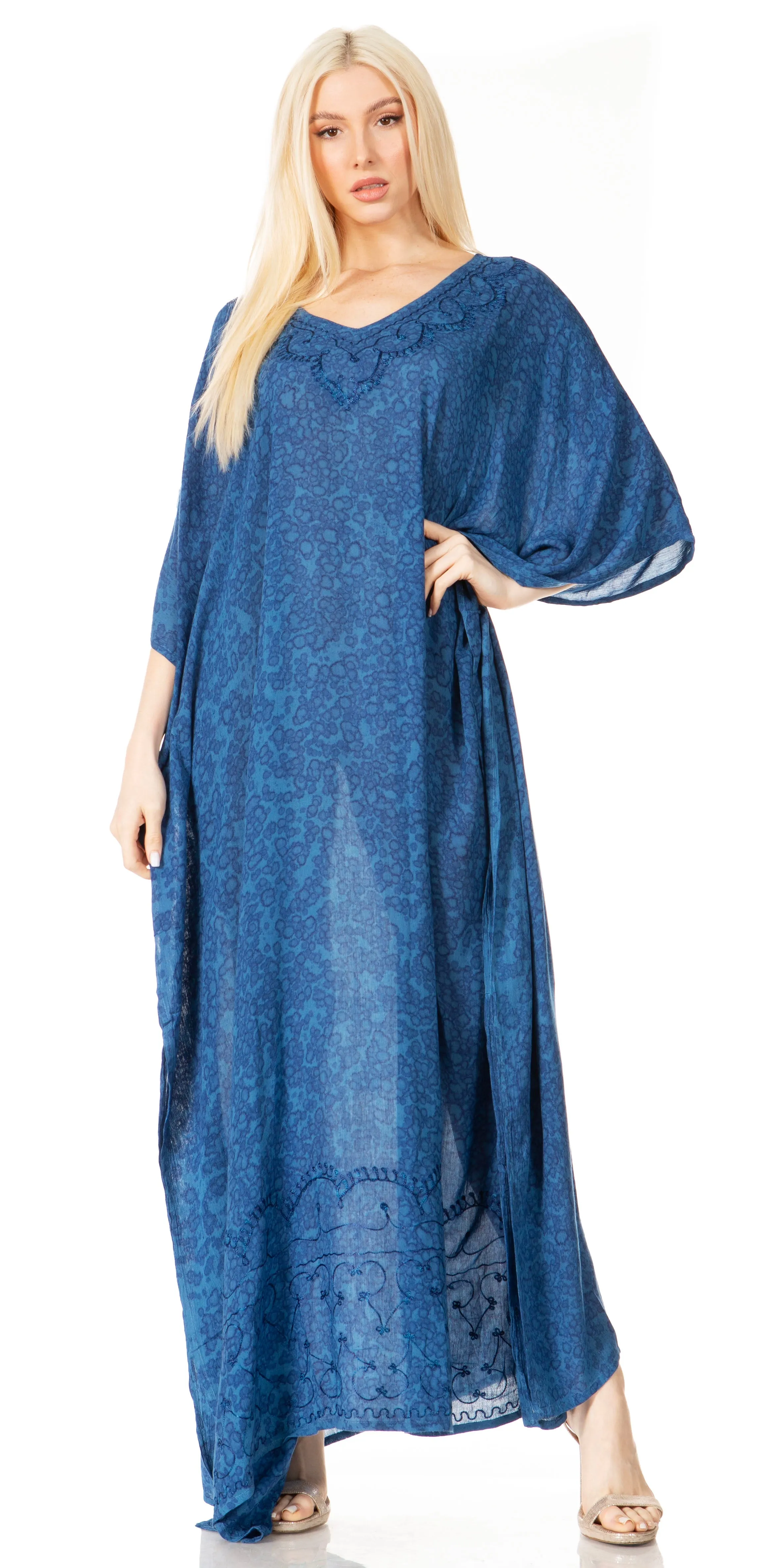 Sakkas Catia Women's Boho-Style Long Maxi Caftan for Lounging and Casual Wear