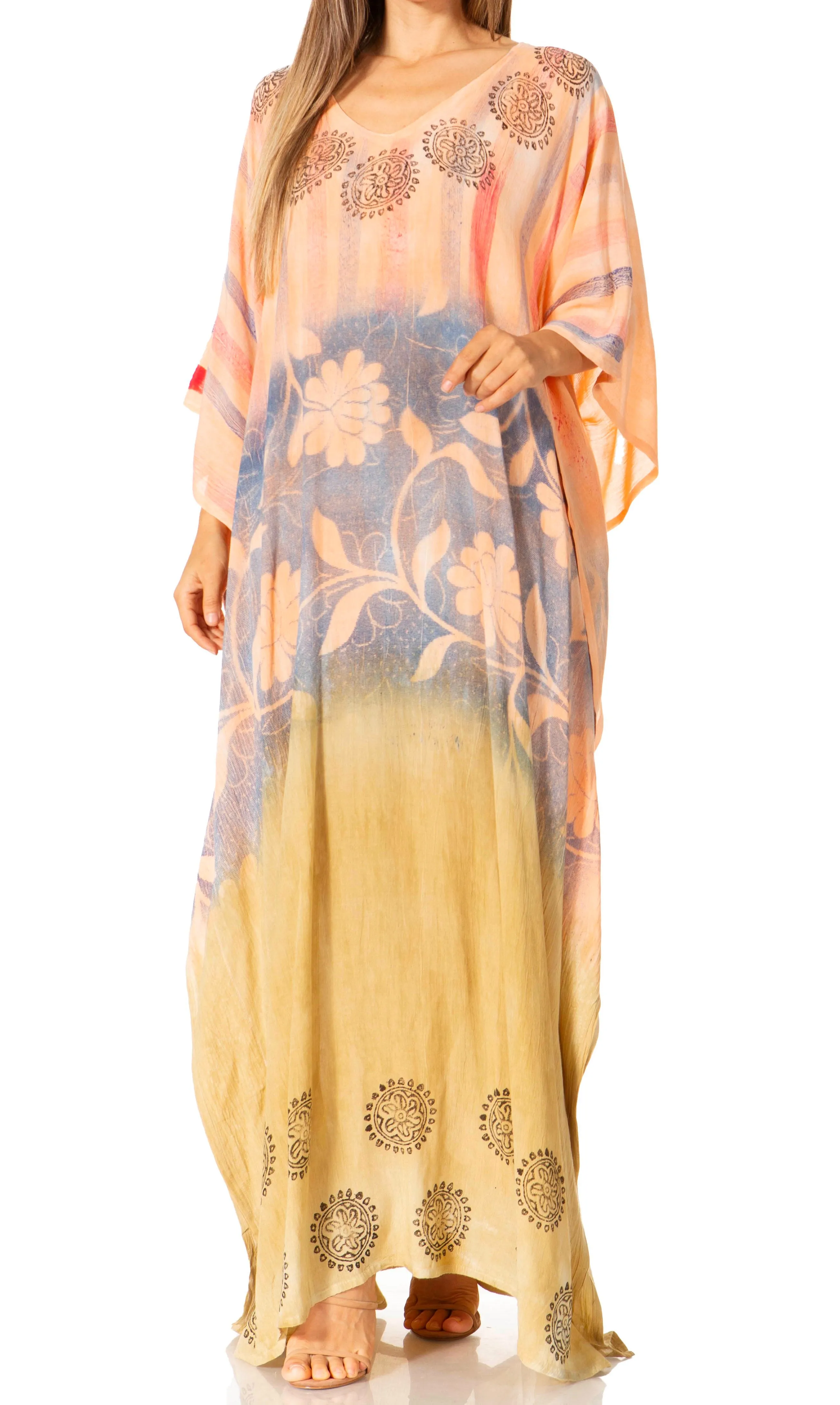 Sakkas Catia Women's Boho-Style Long Maxi Caftan for Lounging and Casual Wear